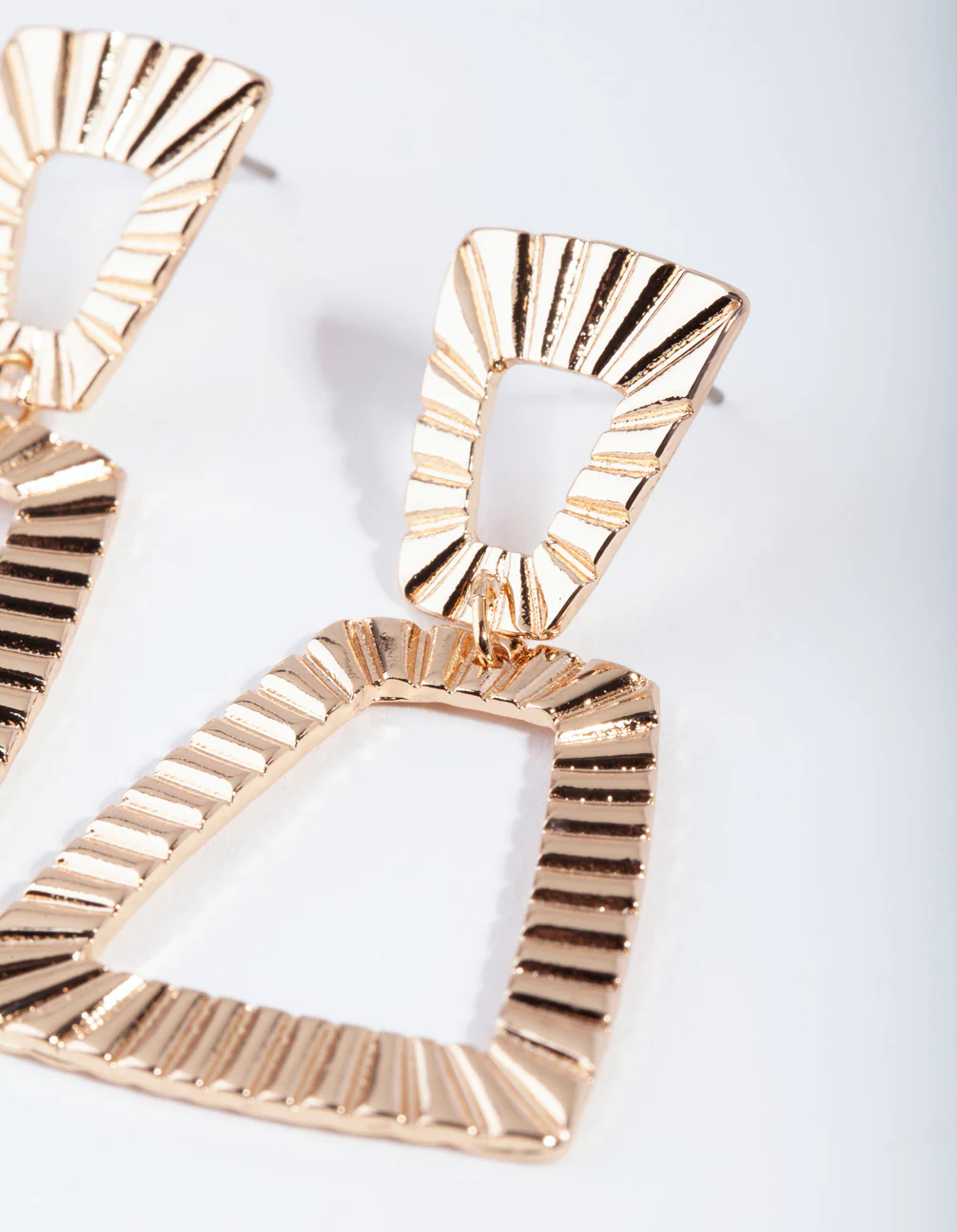 Gold Ribbed Trapeze Earrings - Image 3