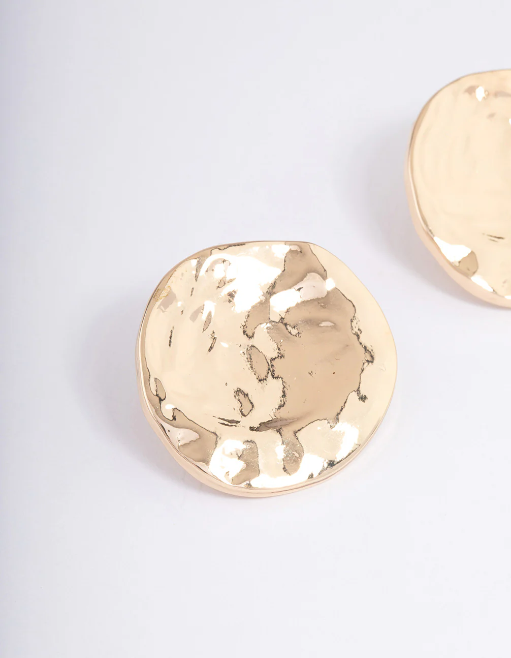 Gold Shiny Flat Disc Stud Earrings - Image 2