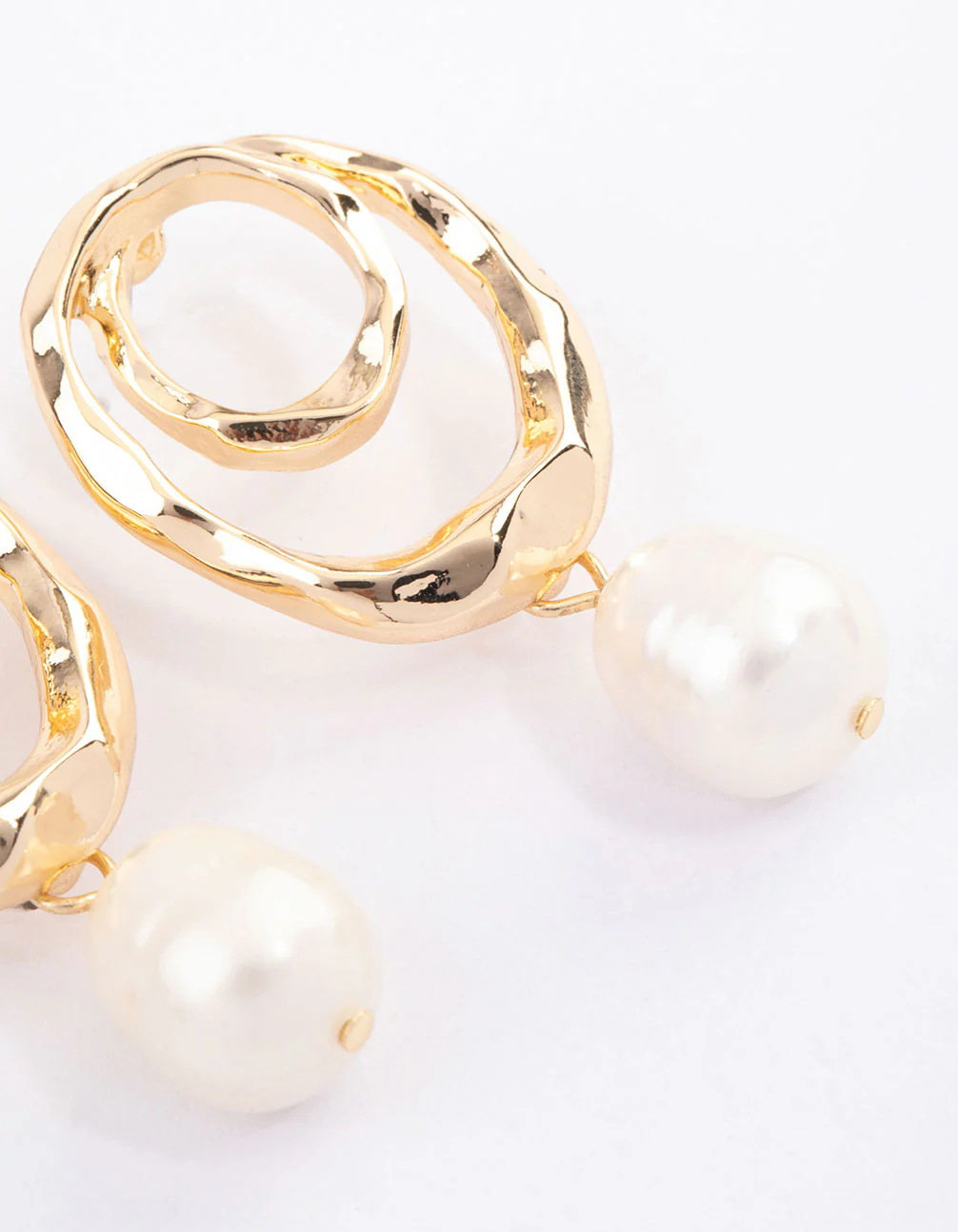 Gold Spiral Pearl Drop Earrings - Image 3