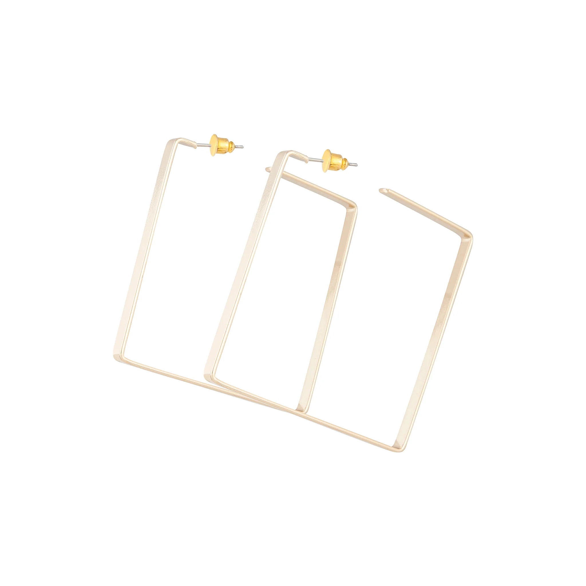 Gold Square Flat Hoop Earrings - Image 2