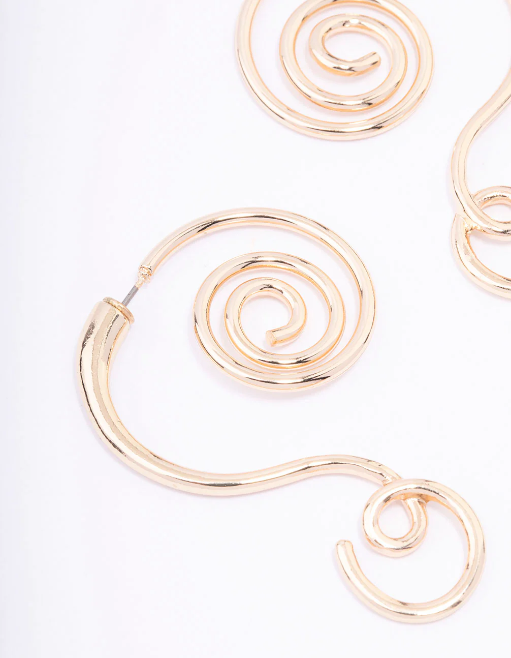 Gold Swirly Spiral Drop Earrings - Image 2