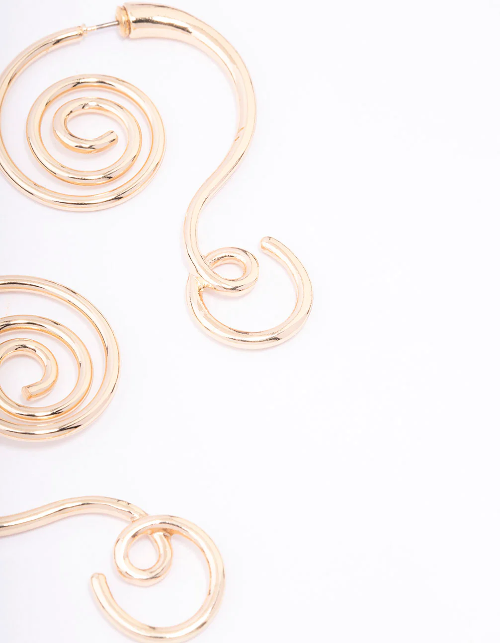 Gold Swirly Spiral Drop Earrings - Image 3