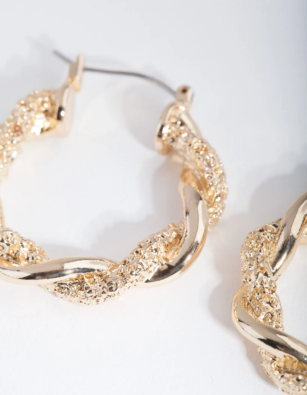 Gold Textured Twist Hoop Earrings - Image 2