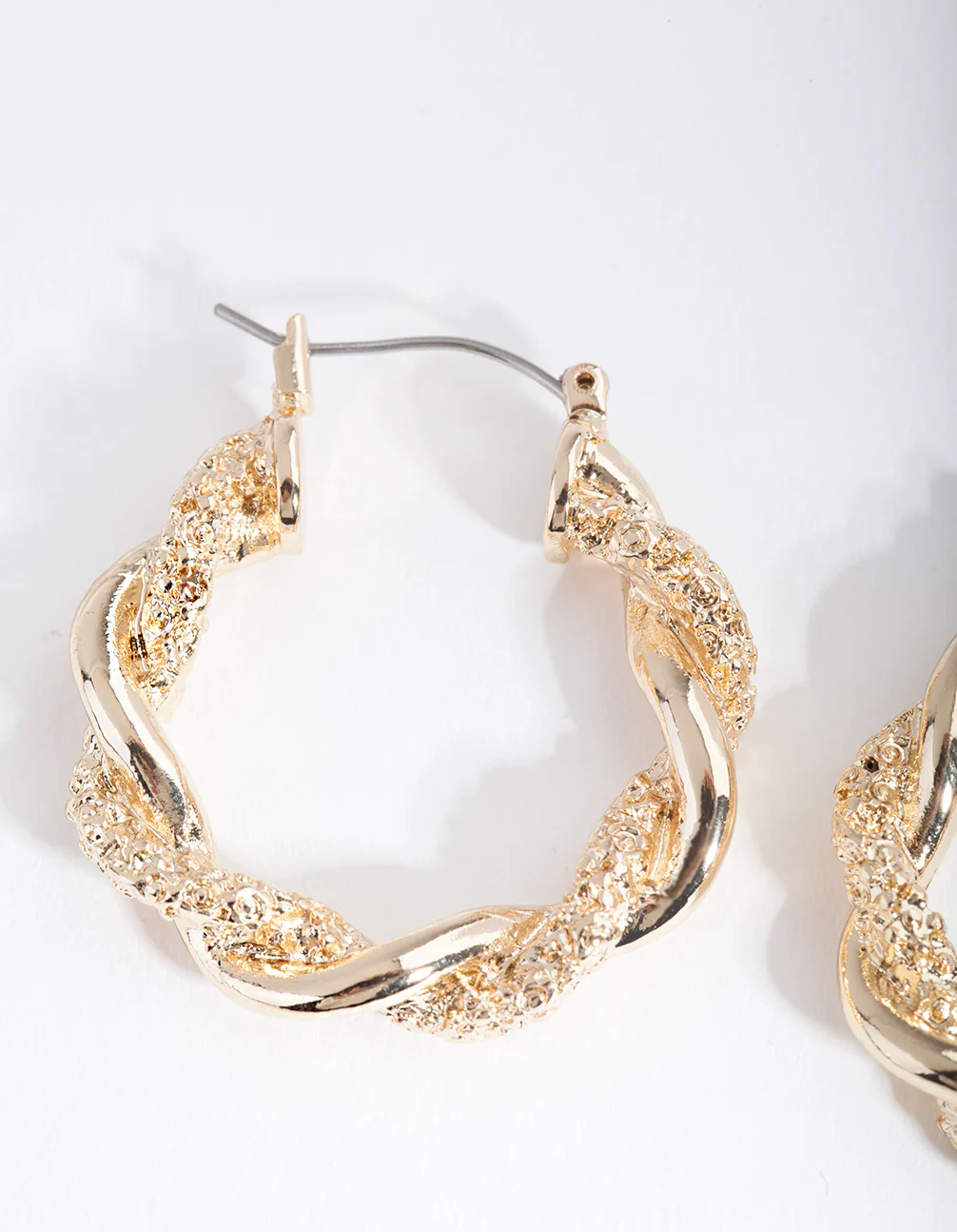 Gold Textured Twist Hoop Earrings - Image 3