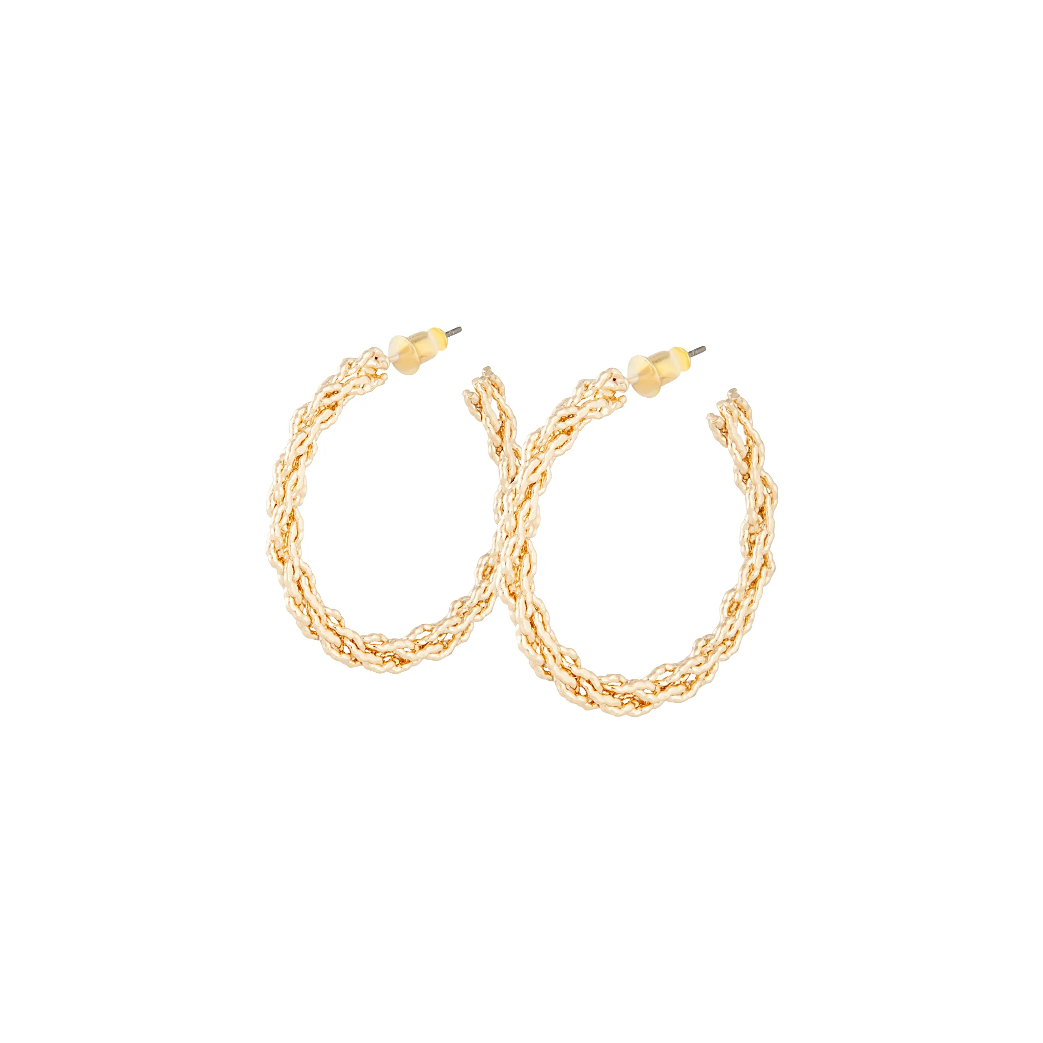 Gold Texture Twist Hoop Earrings - Image 2