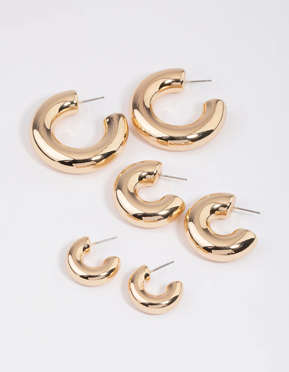 Gold Thick Smooth Hoop Earrings Pack - Image 2