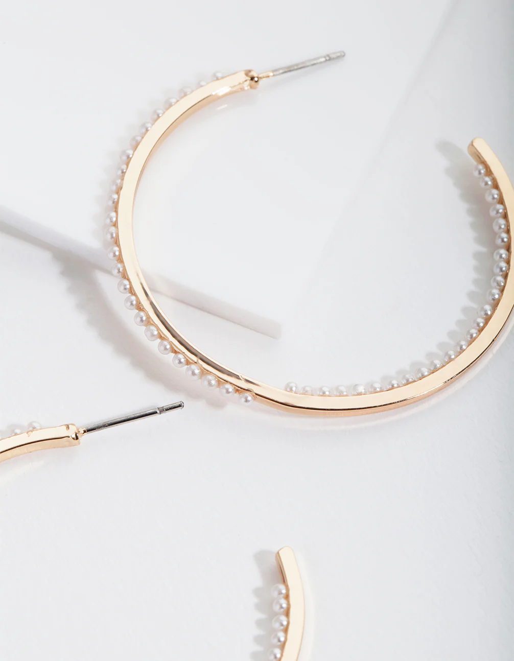 Gold Thin Pearl Hoop Earrings - Image 2