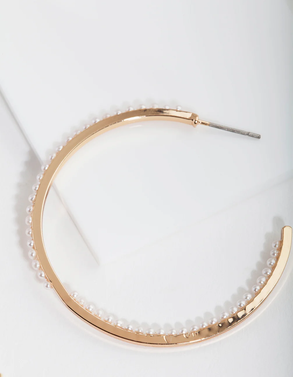 Gold Thin Pearl Hoop Earrings - Image 3