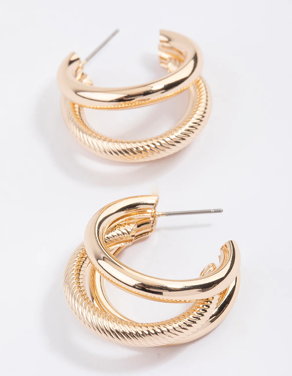 Gold Triple Chunky Hoop Earrings - Image 2