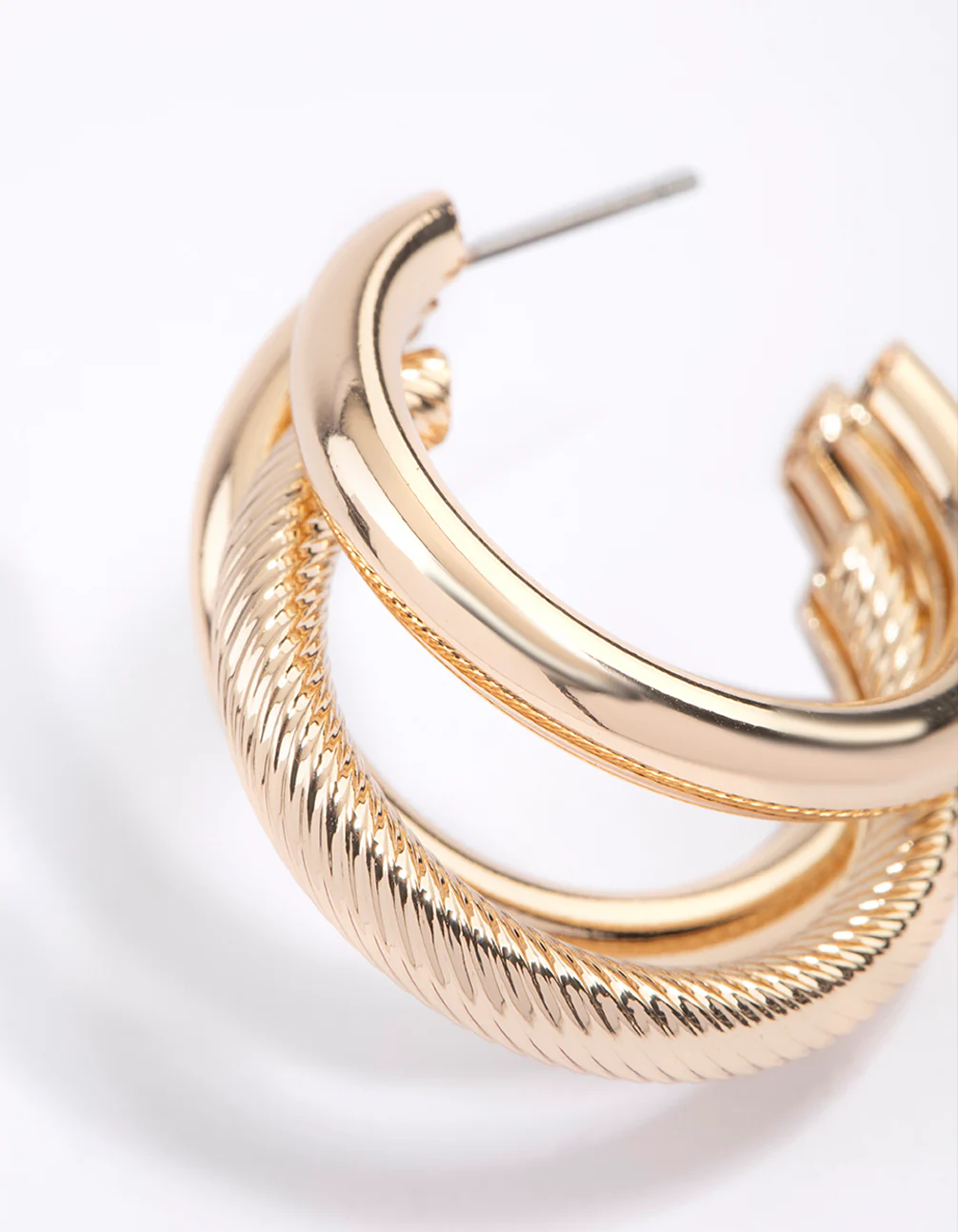 Gold Triple Chunky Hoop Earrings - Image 3
