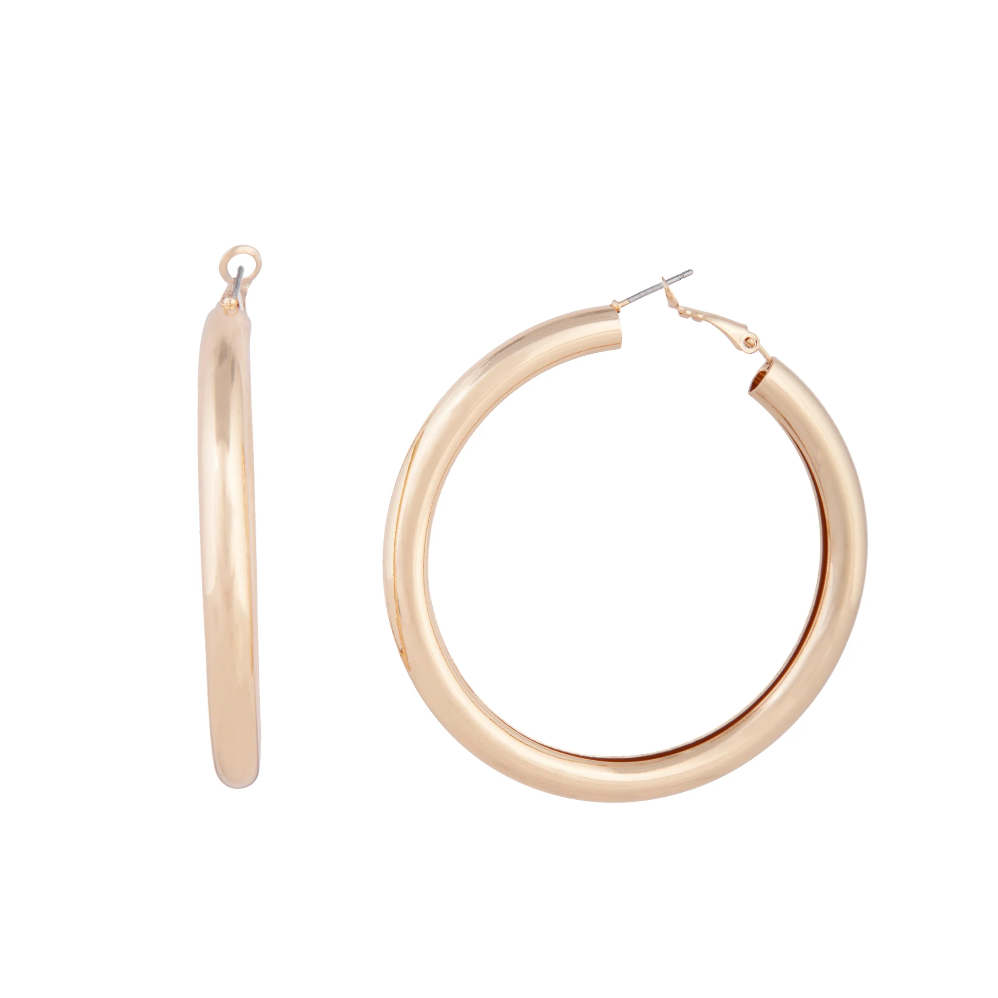 Polished Gold Tube Hoop Earrings - Image 3