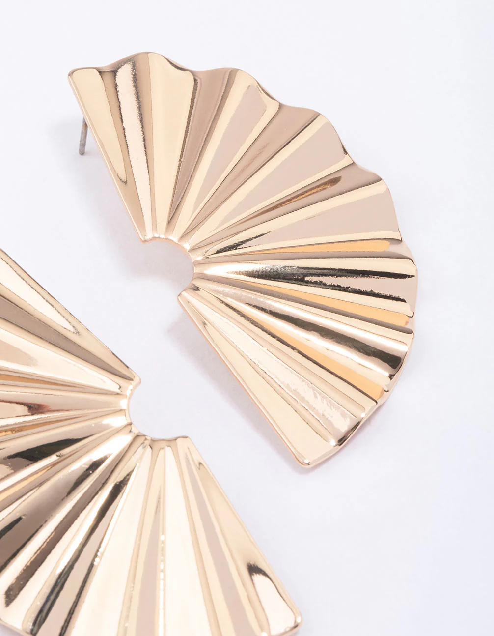 Gold Wavy Crinkle Half Stud Earrings - Image 3