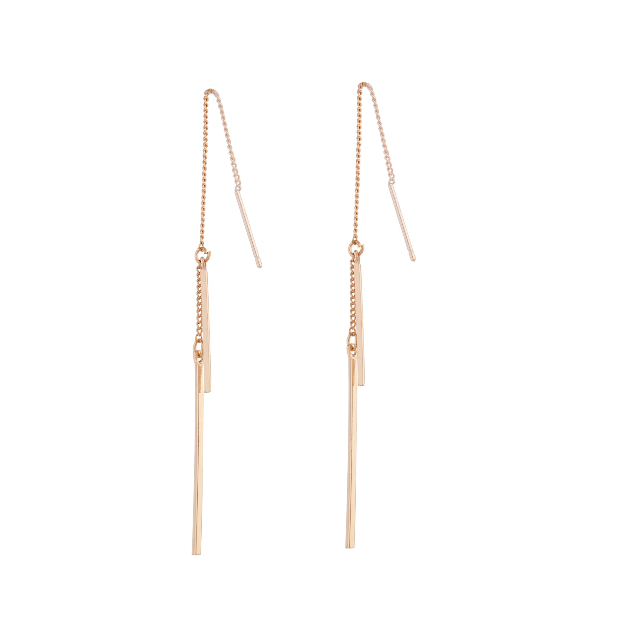 Gold Chain & Bar Drop Earrings - Image 2