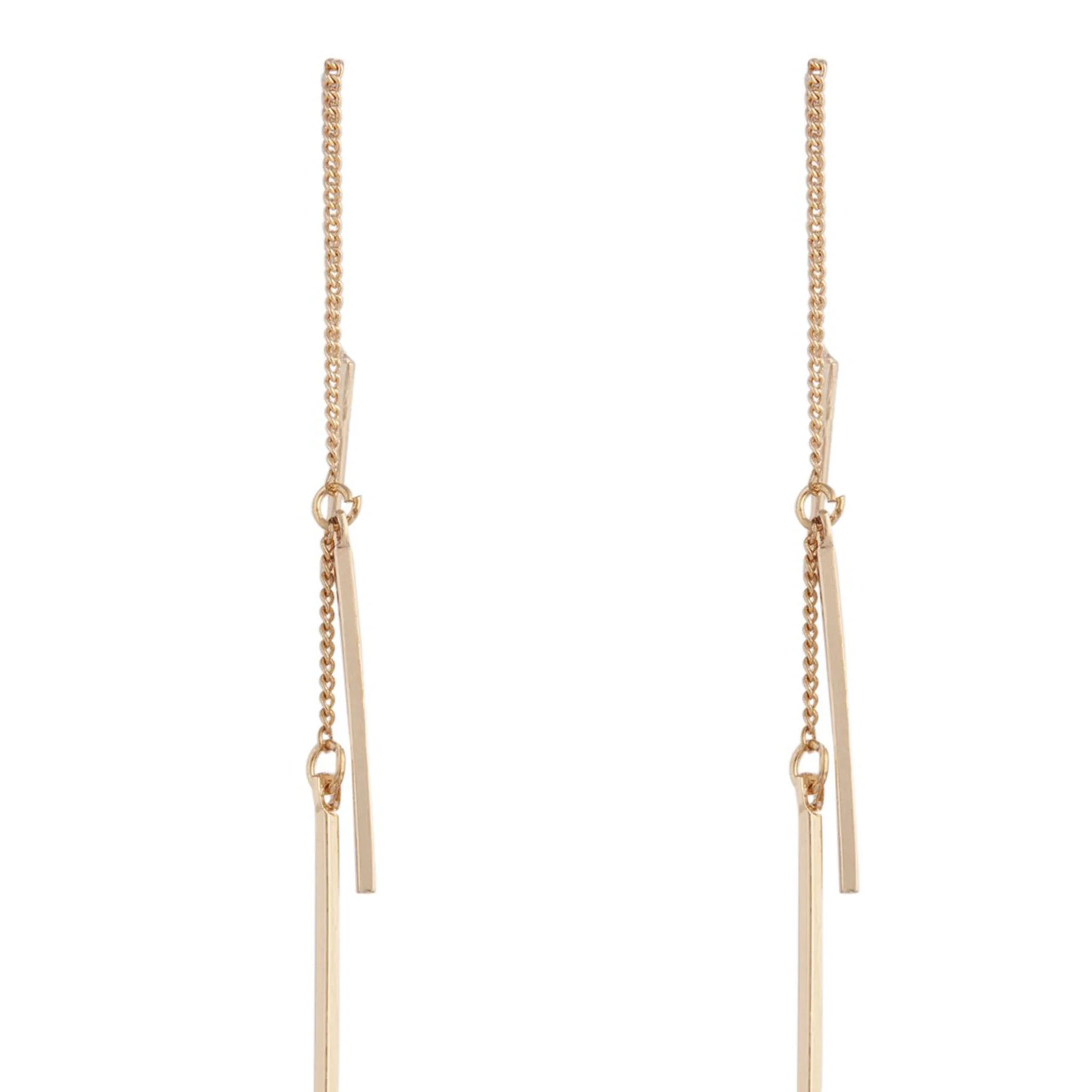 Gold Chain & Bar Drop Earrings - Image 3