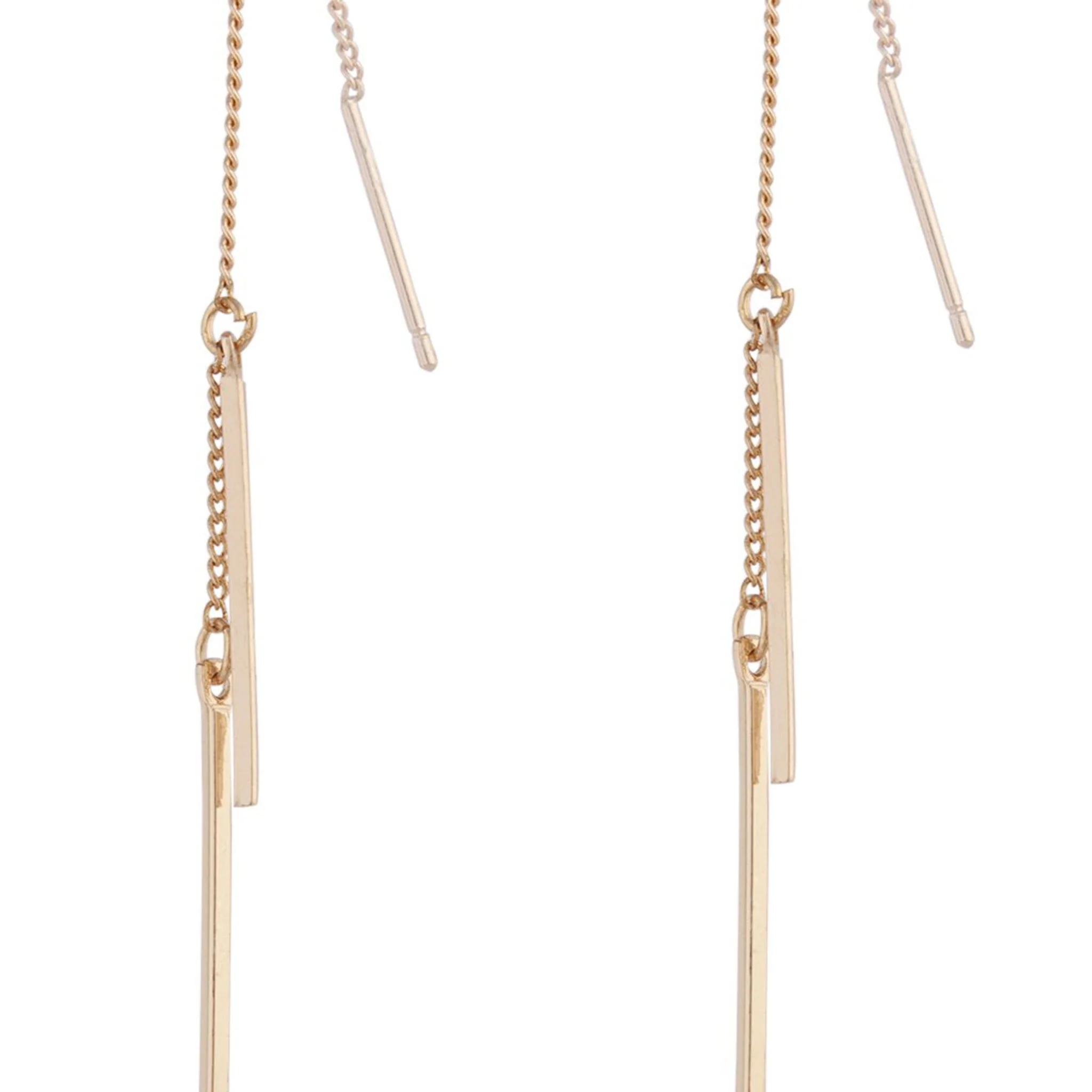 Gold Chain & Bar Drop Earrings - Image 4