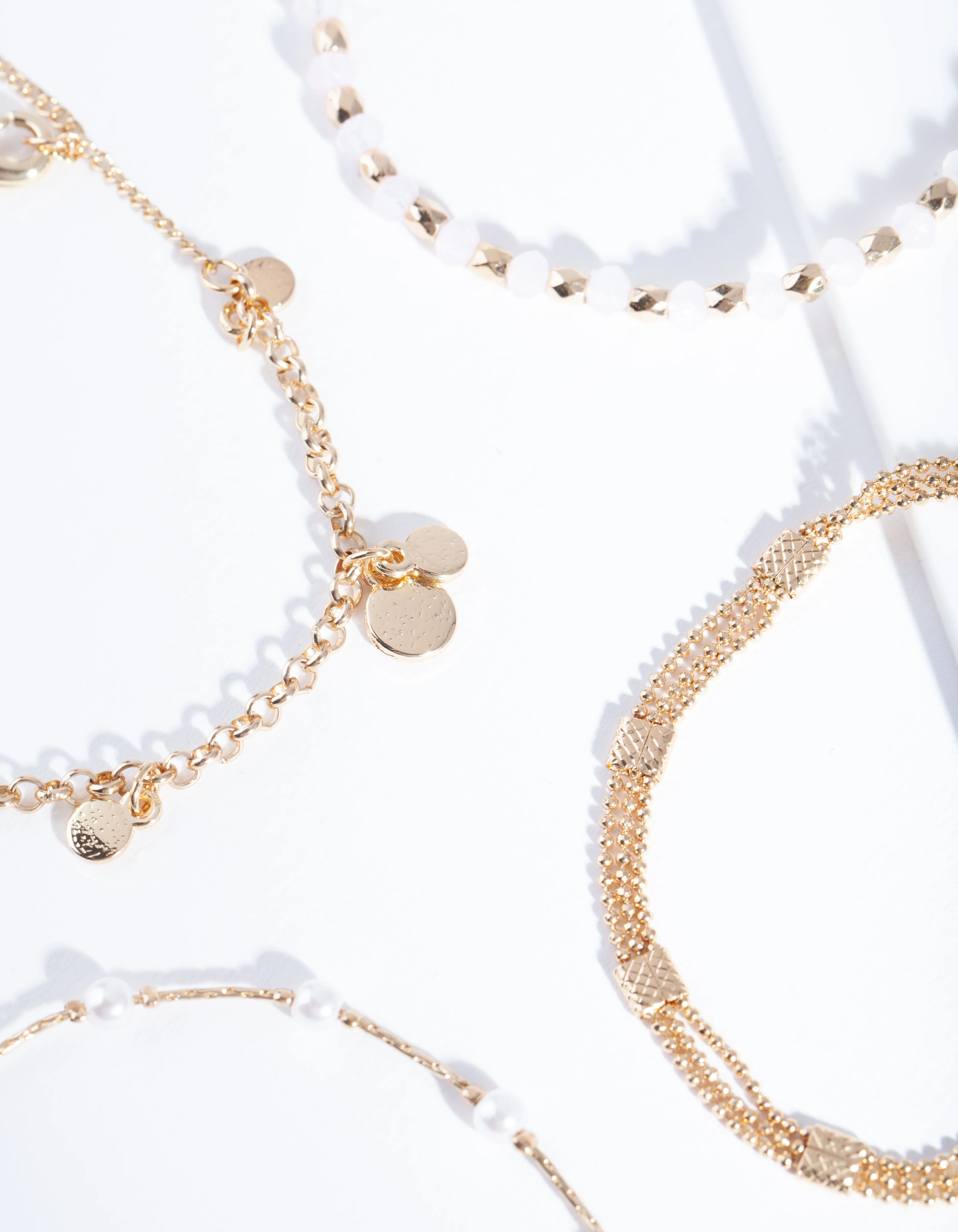 Gold Pearl Facet Bead Bracelet & Anklet 4-Pack Set - Image 2