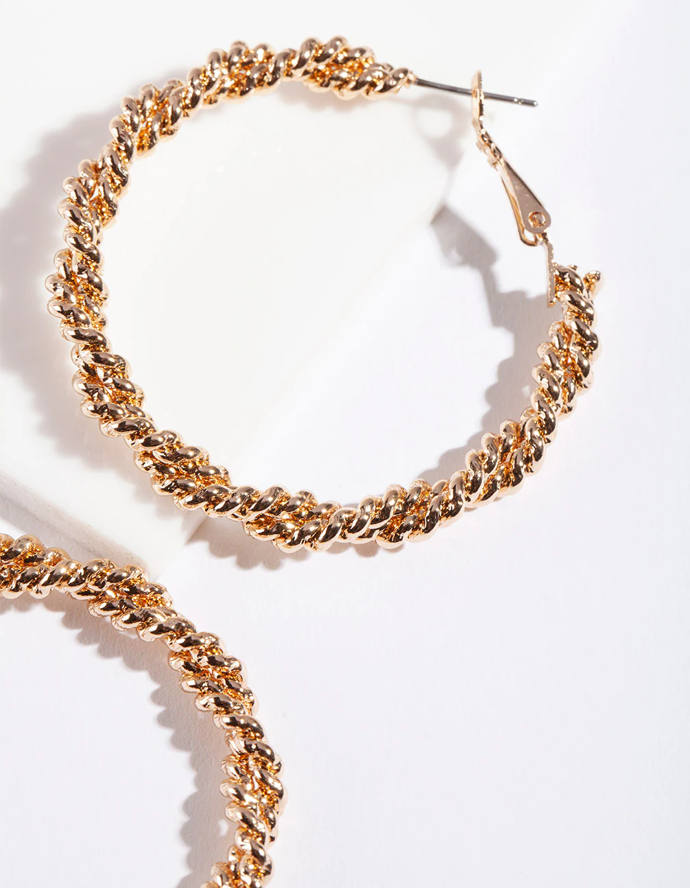 Gold Textured Coil Hoop Earrings - Image 2