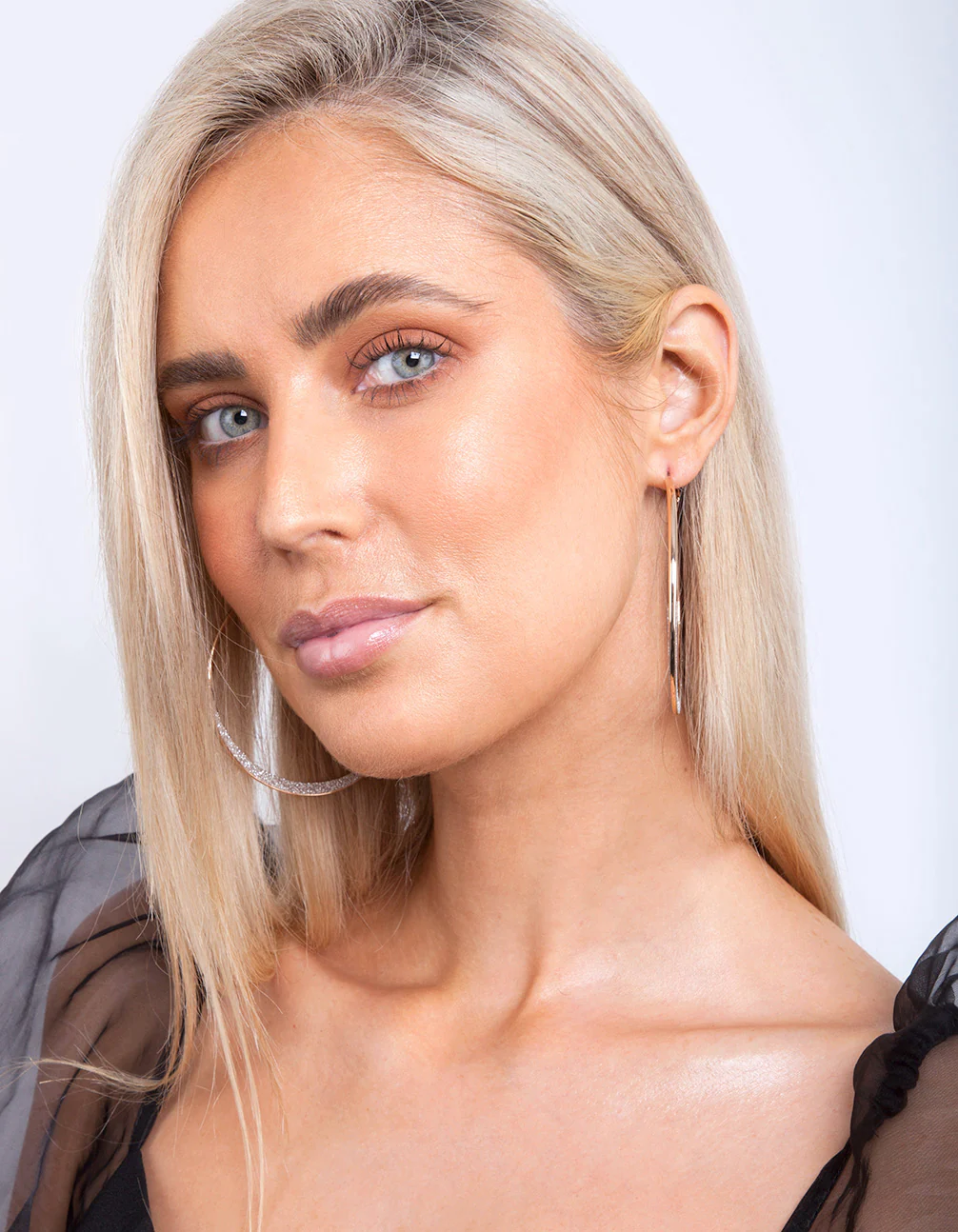 Large Gold Glitter Edge Hoop Earrings - Image 2