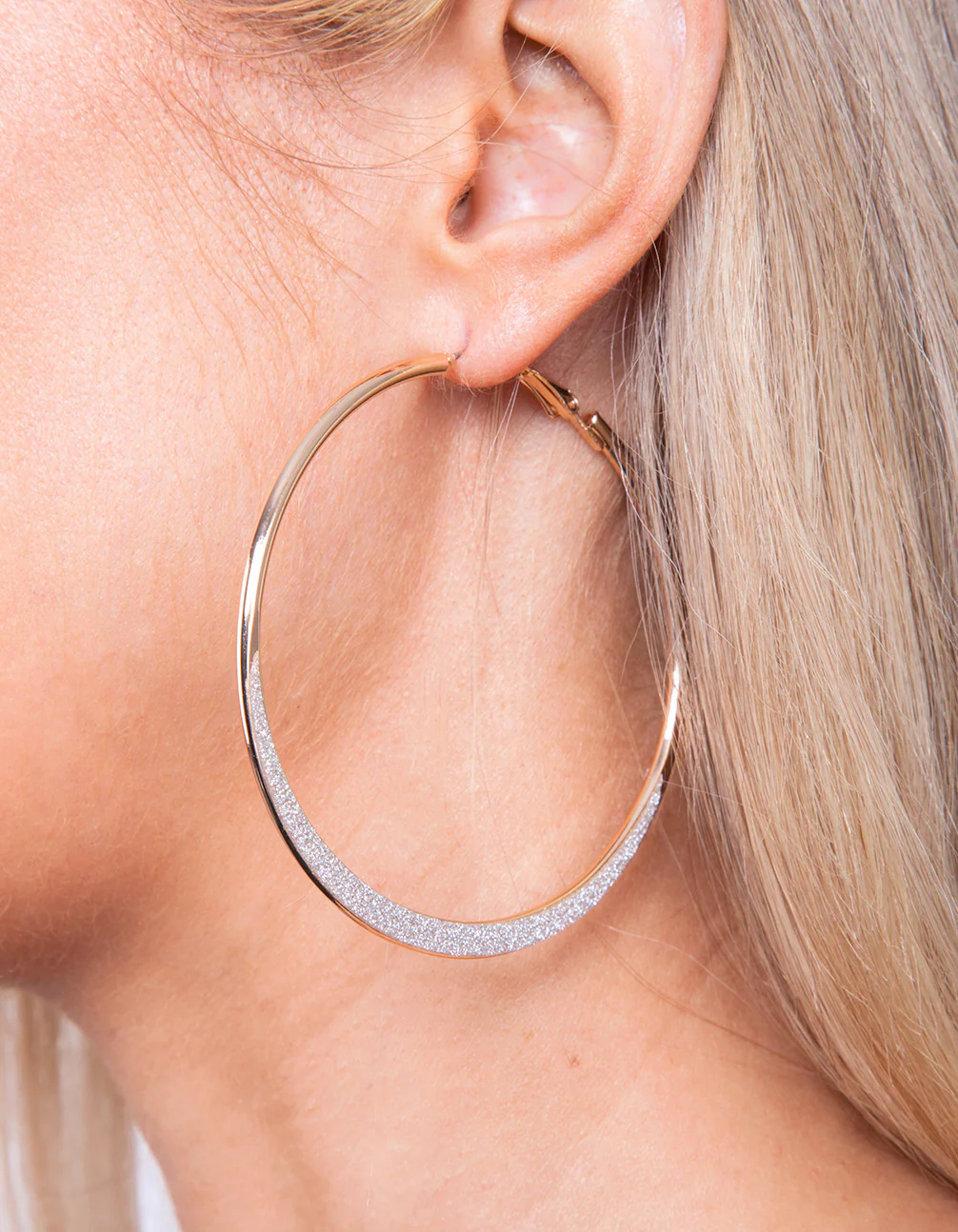 Large Gold Glitter Edge Hoop Earrings - Image 3