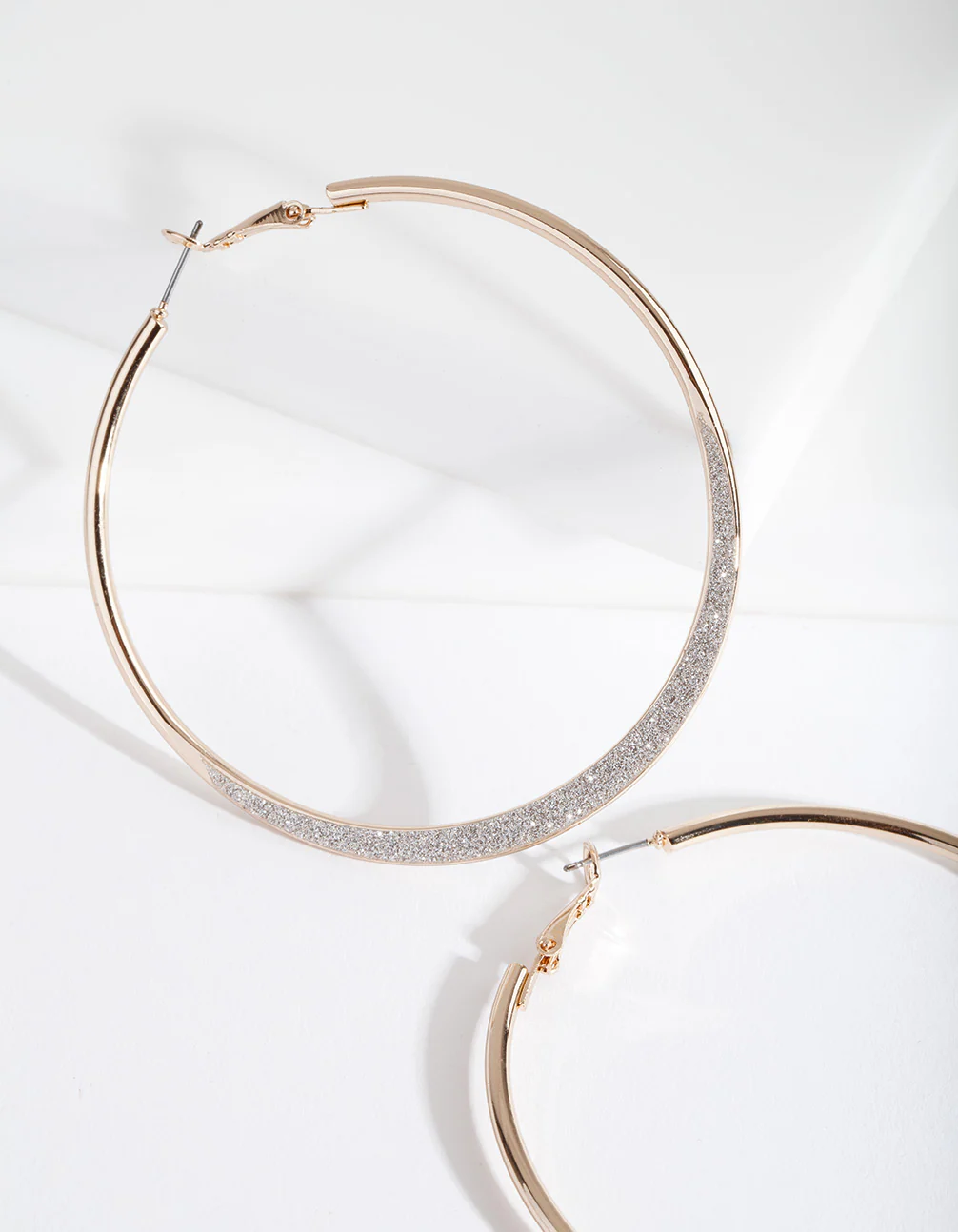 Large Gold Glitter Edge Hoop Earrings - Image 4