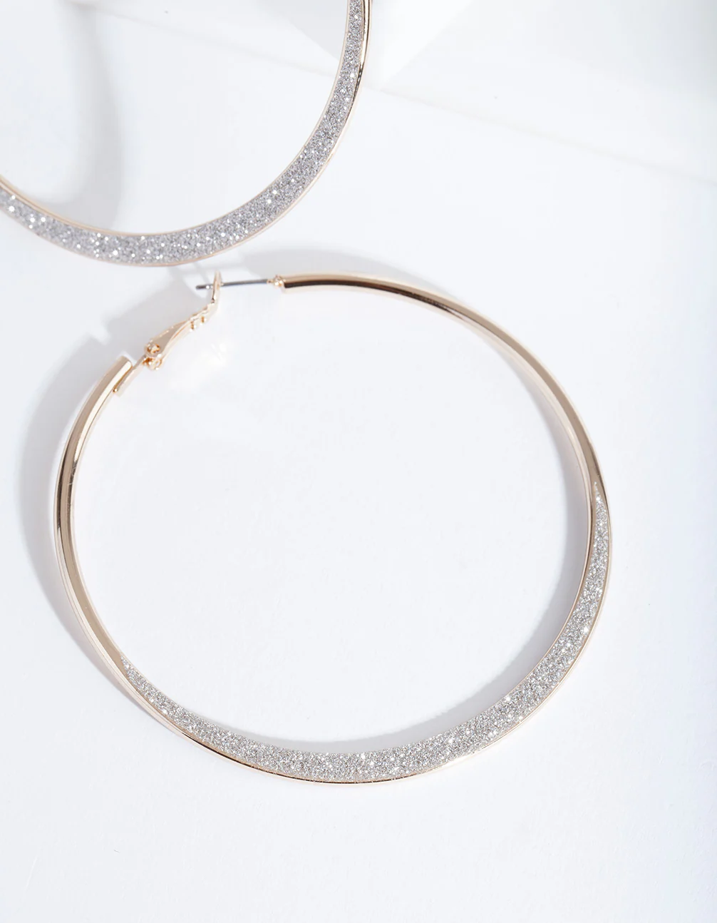 Large Gold Glitter Edge Hoop Earrings - Image 5