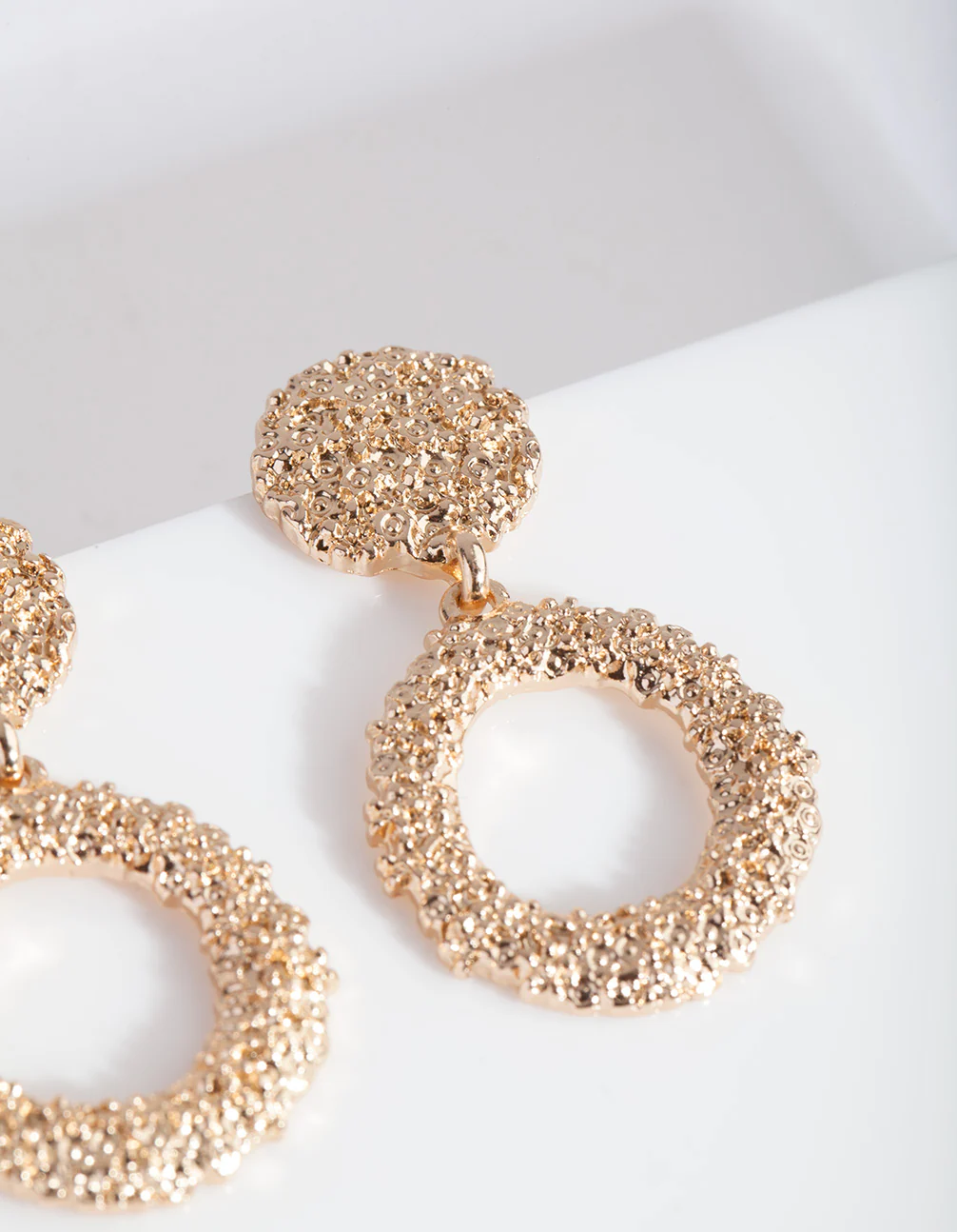 Mini Gold Textured Round Drop Earrings - Image 4
