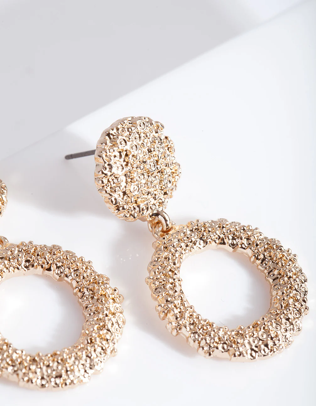 Mini Gold Textured Round Drop Earrings - Image 5