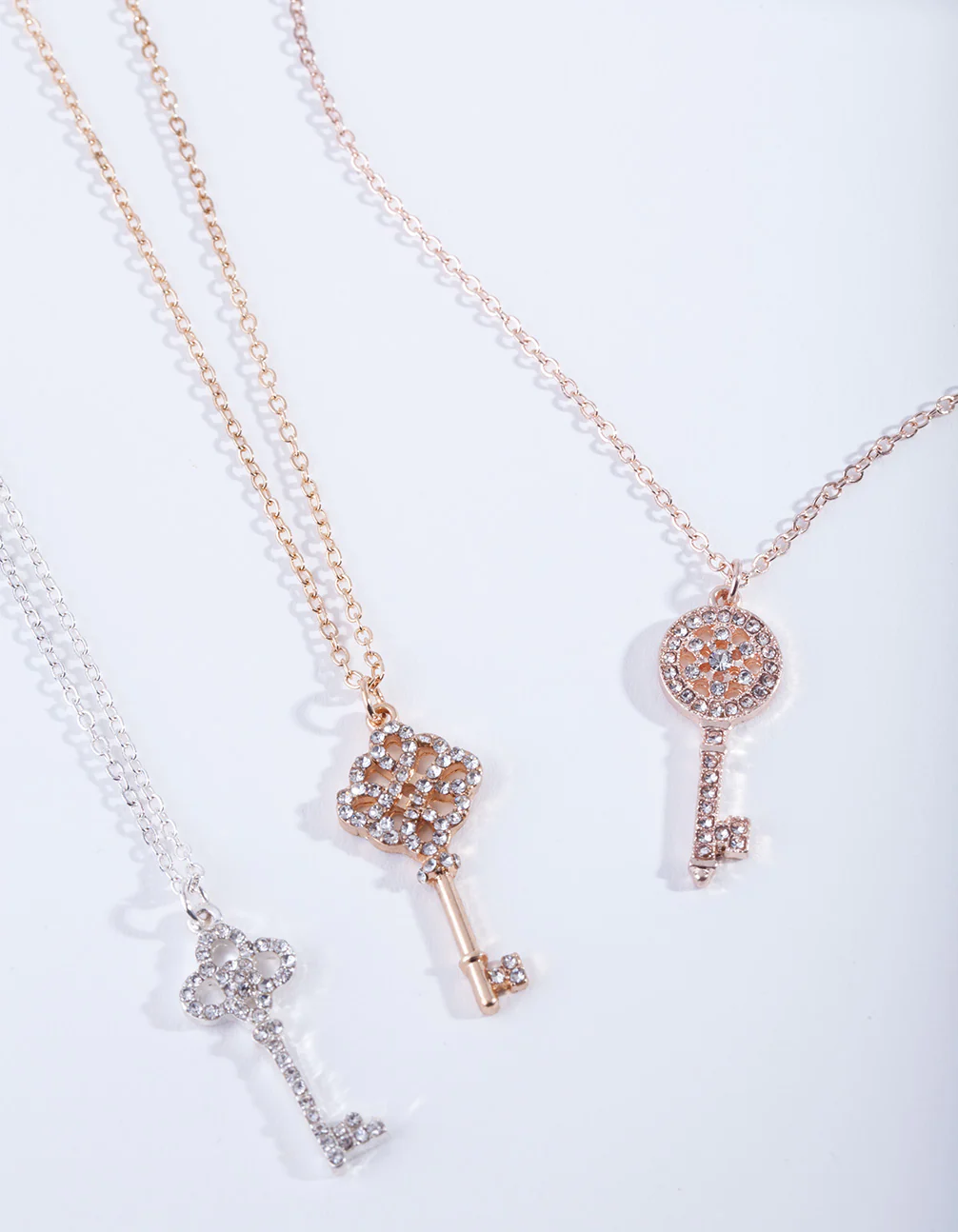 Mixed Metal Diamante Key Necklace Pack - Image 2