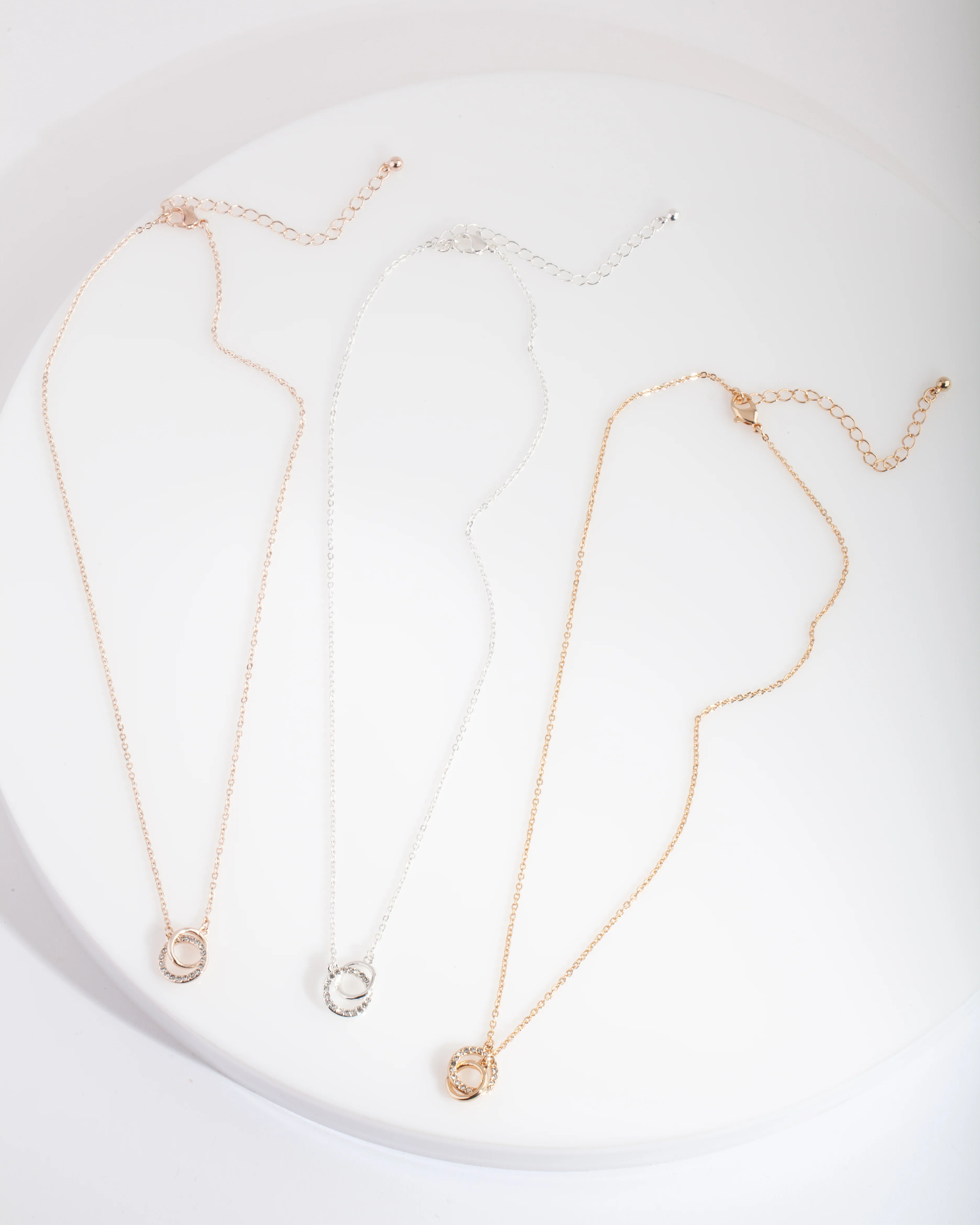 Mixed Metal Diamante Circle Necklace Trio - Image 2