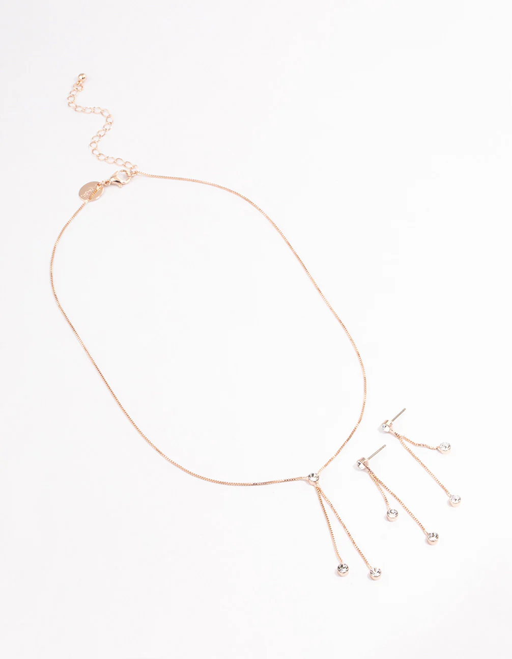 Rose Gold Diamante Drop Earrings Necklace Gift Box - Image 2