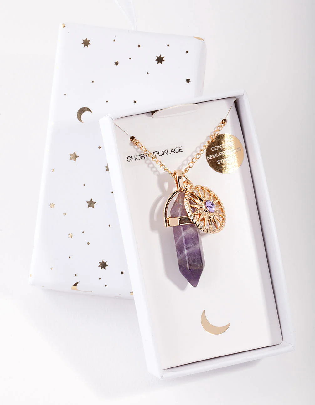 Gold 3-Charm Purple Shard Necklace - Image 2
