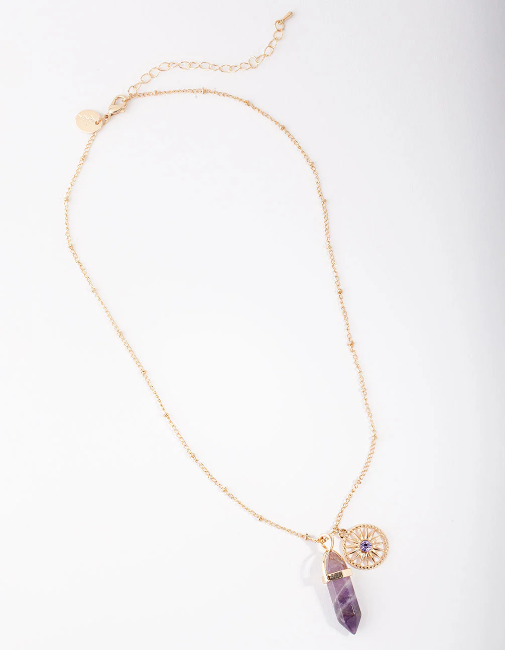 Gold 3-Charm Purple Shard Necklace - Image 3