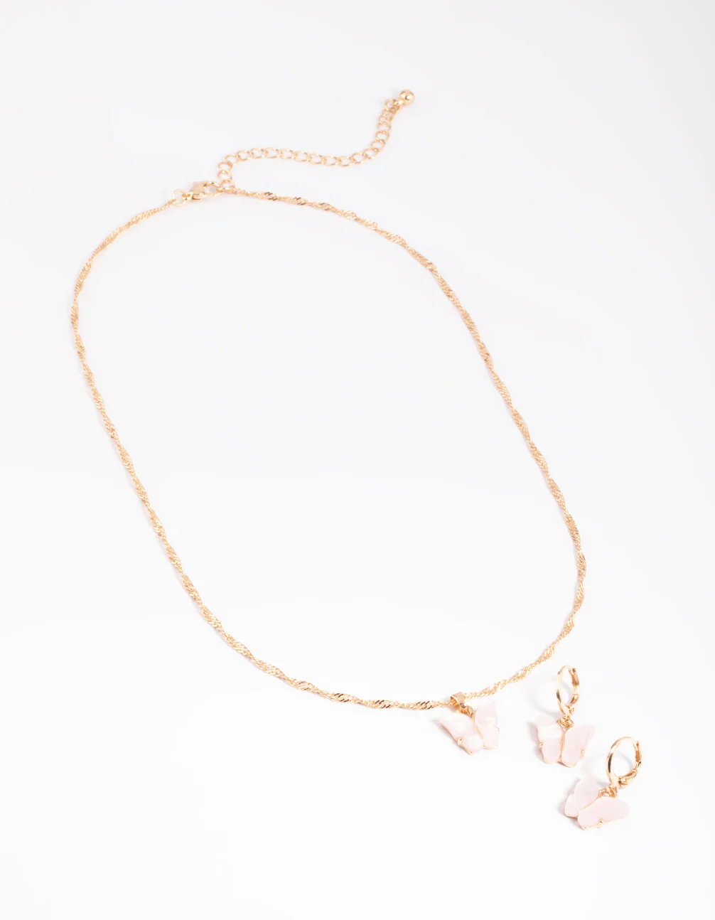 Pink Butterfly Necklace & Huggie Hoop Earrings - Image 4