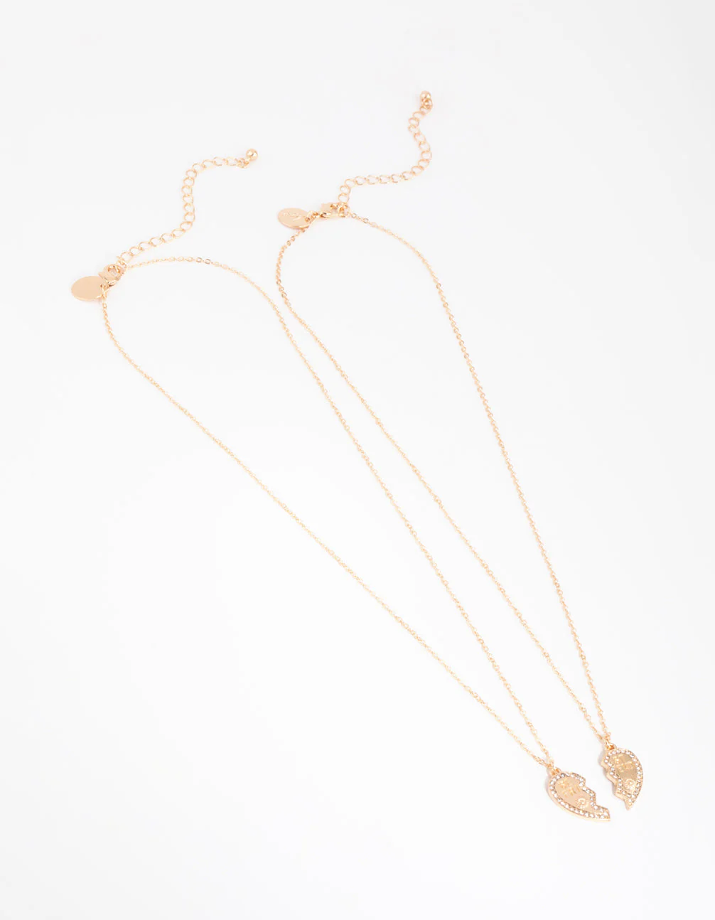 Gold Diamante Best Friend Half Heart Necklace Pack - Image 2