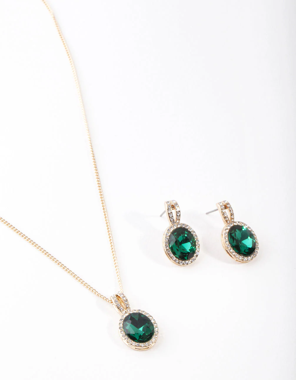 Gold Green Halo Necklace & Earrings Set - Image 3