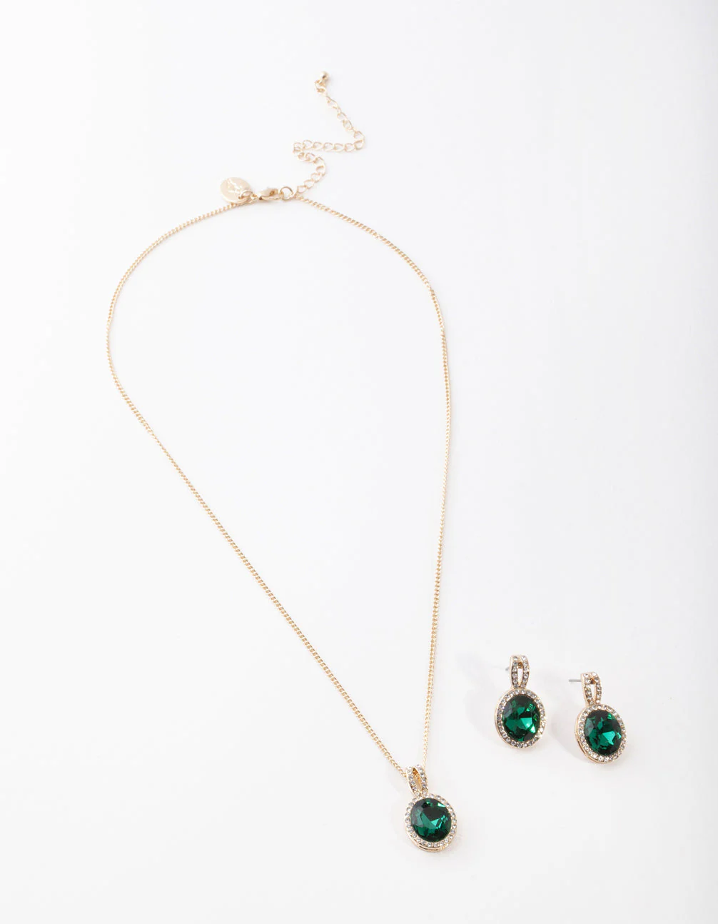 Gold Green Halo Necklace & Earrings Set - Image 4