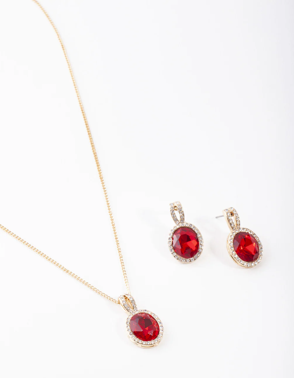 Gold Red Halo Necklace & Earrings Set - Image 2