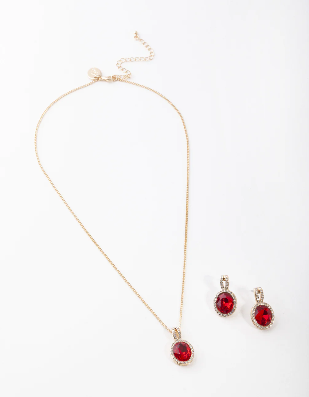 Gold Red Halo Necklace & Earrings Set - Image 3