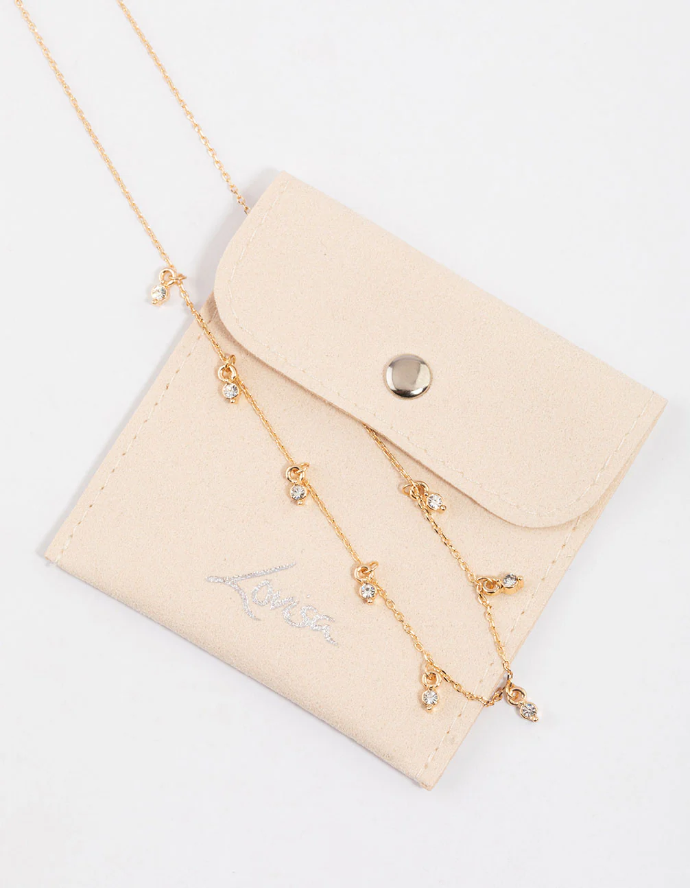 Gold Diamante Droplet Necklace & Polishing Set - Image 2