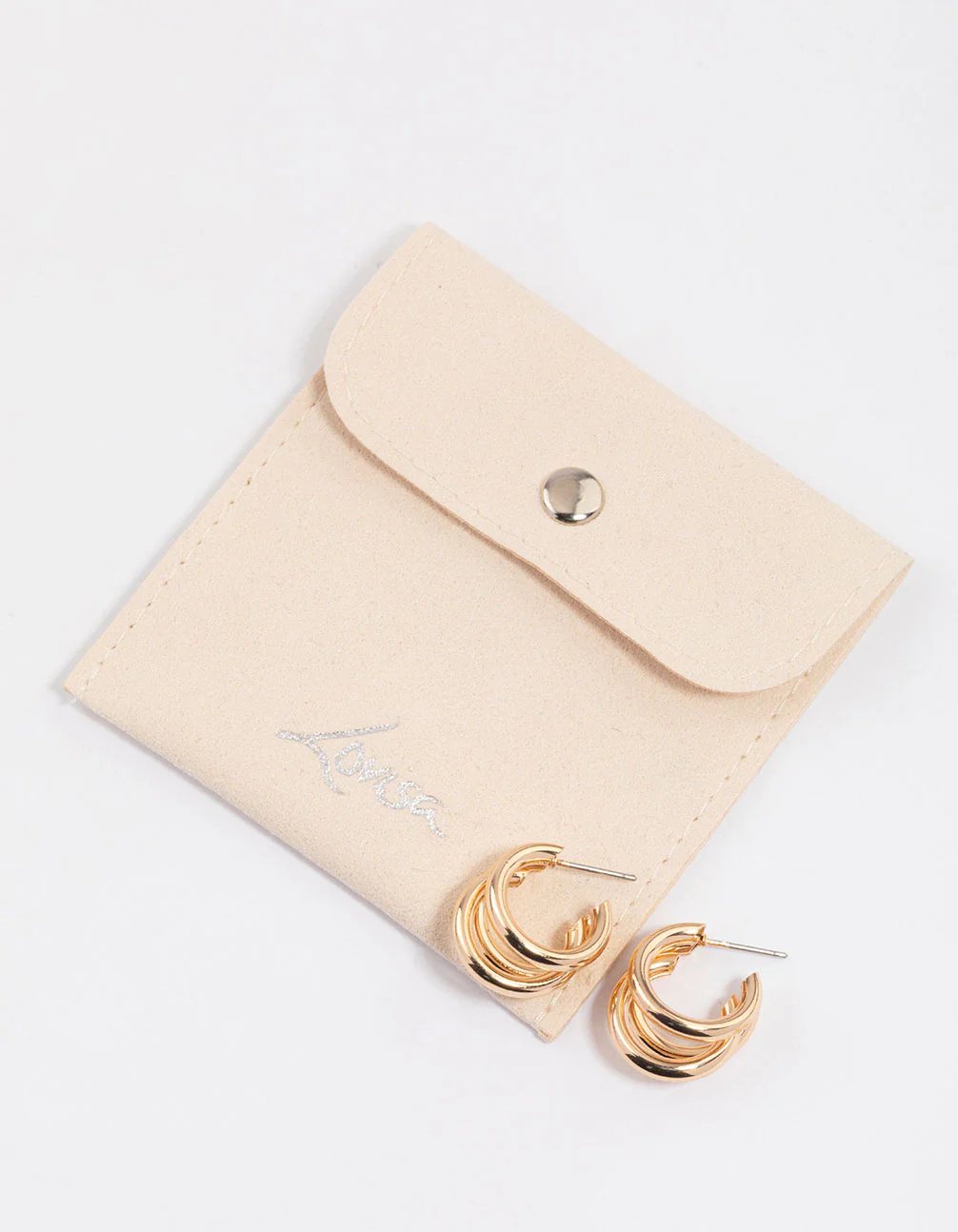 Gold Triple Row Hoop Earrings & Polishing Set - Image 2