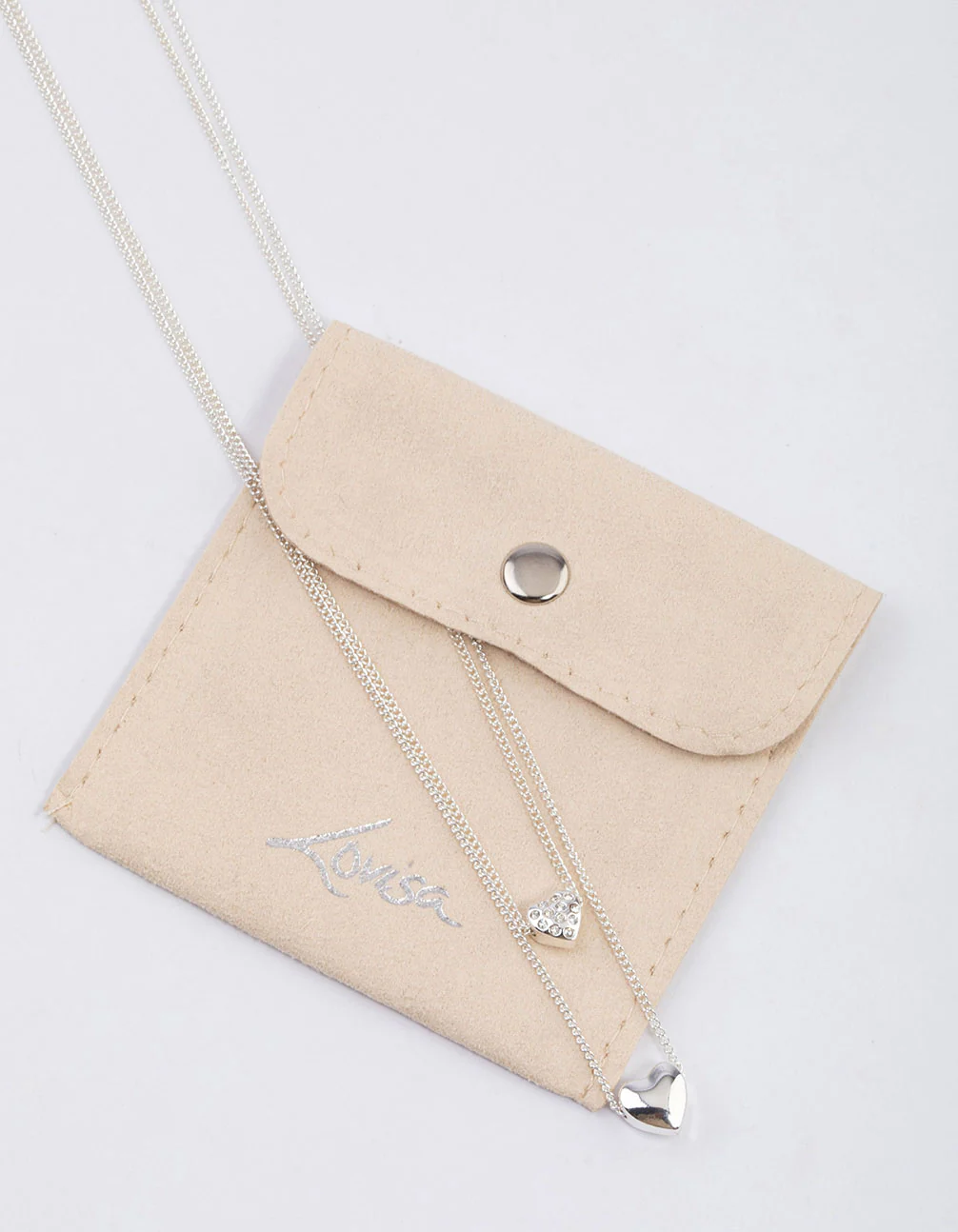 Silver Double Diamante Heart Necklace & Polishing Set - Image 2