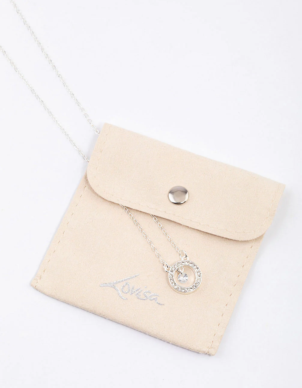 Silver Diamante Drop Open Circle Necklace & Polishing Set - Image 2
