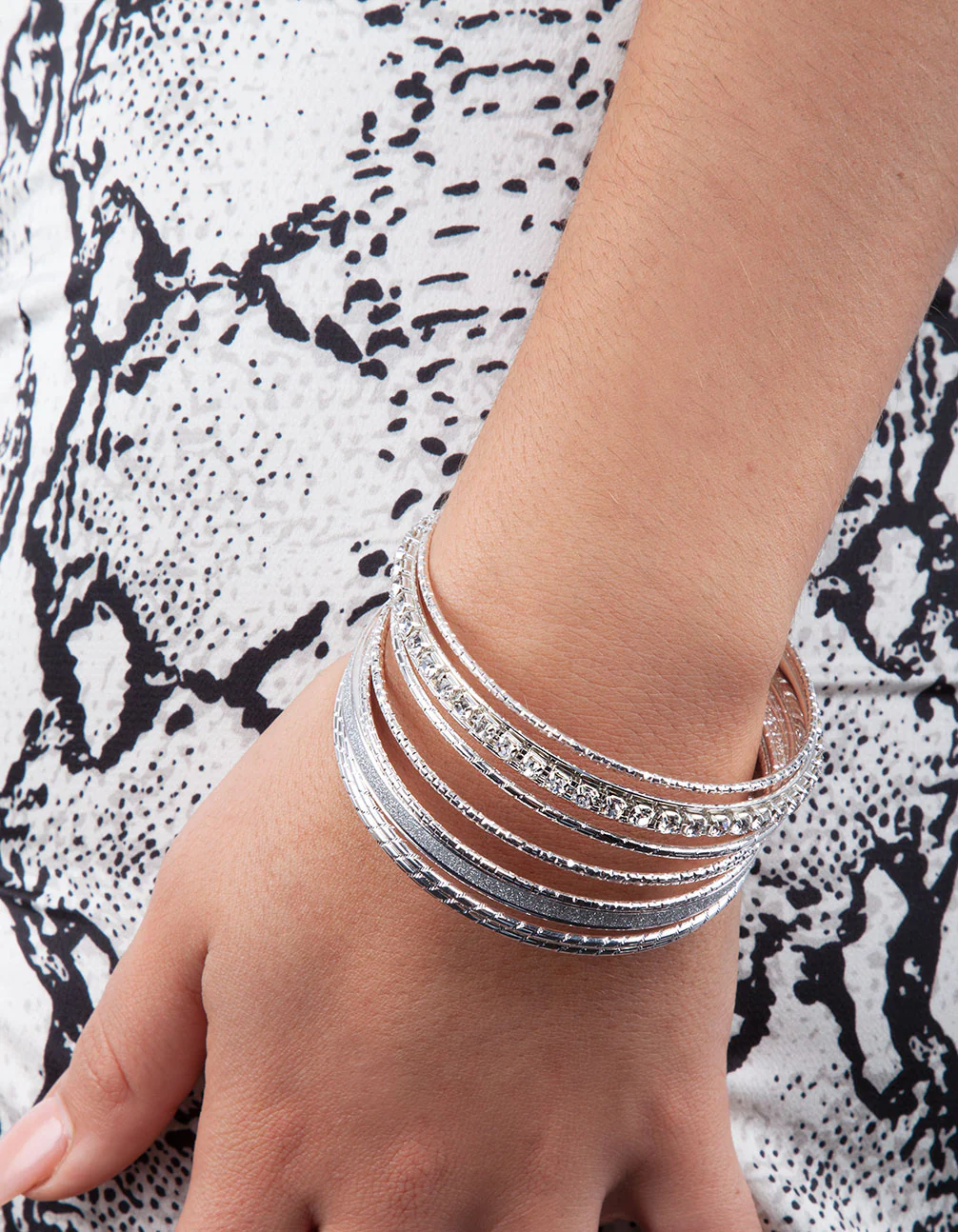 Silver Cup Chain Glitter Multi Bangle - Image 3