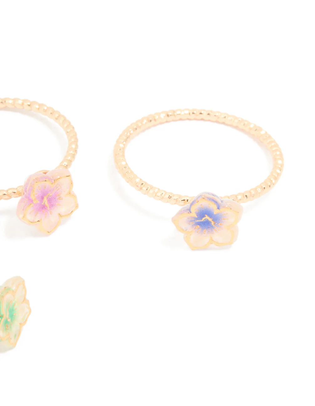Gold 3D Pastel Flower Fine Rings 3-Pack - Image 2