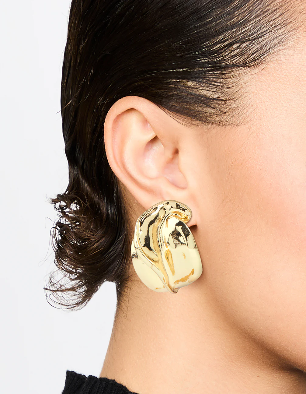 Gold Abstract Textured Stud Earrings - Image 2