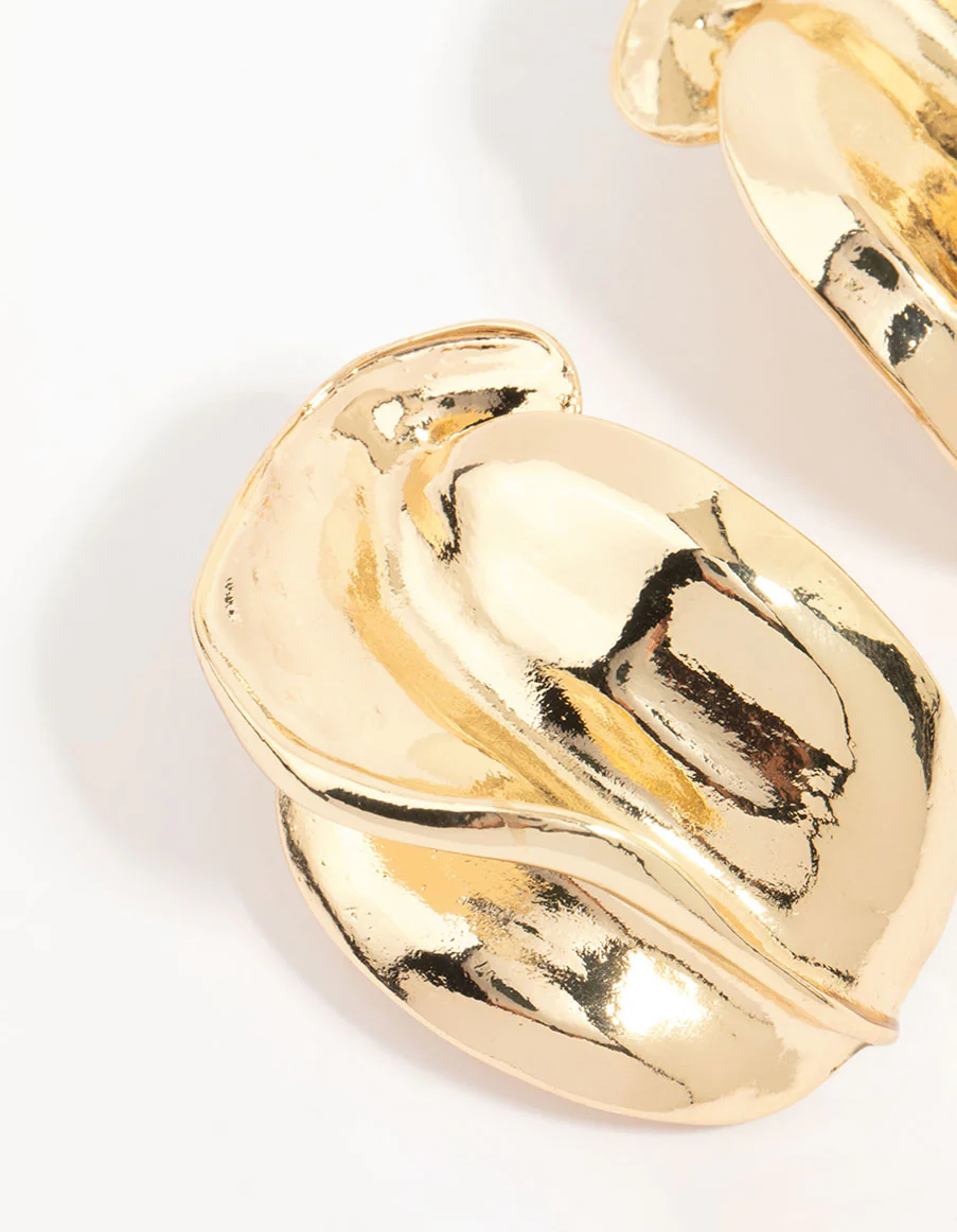 Gold Abstract Textured Stud Earrings - Image 4