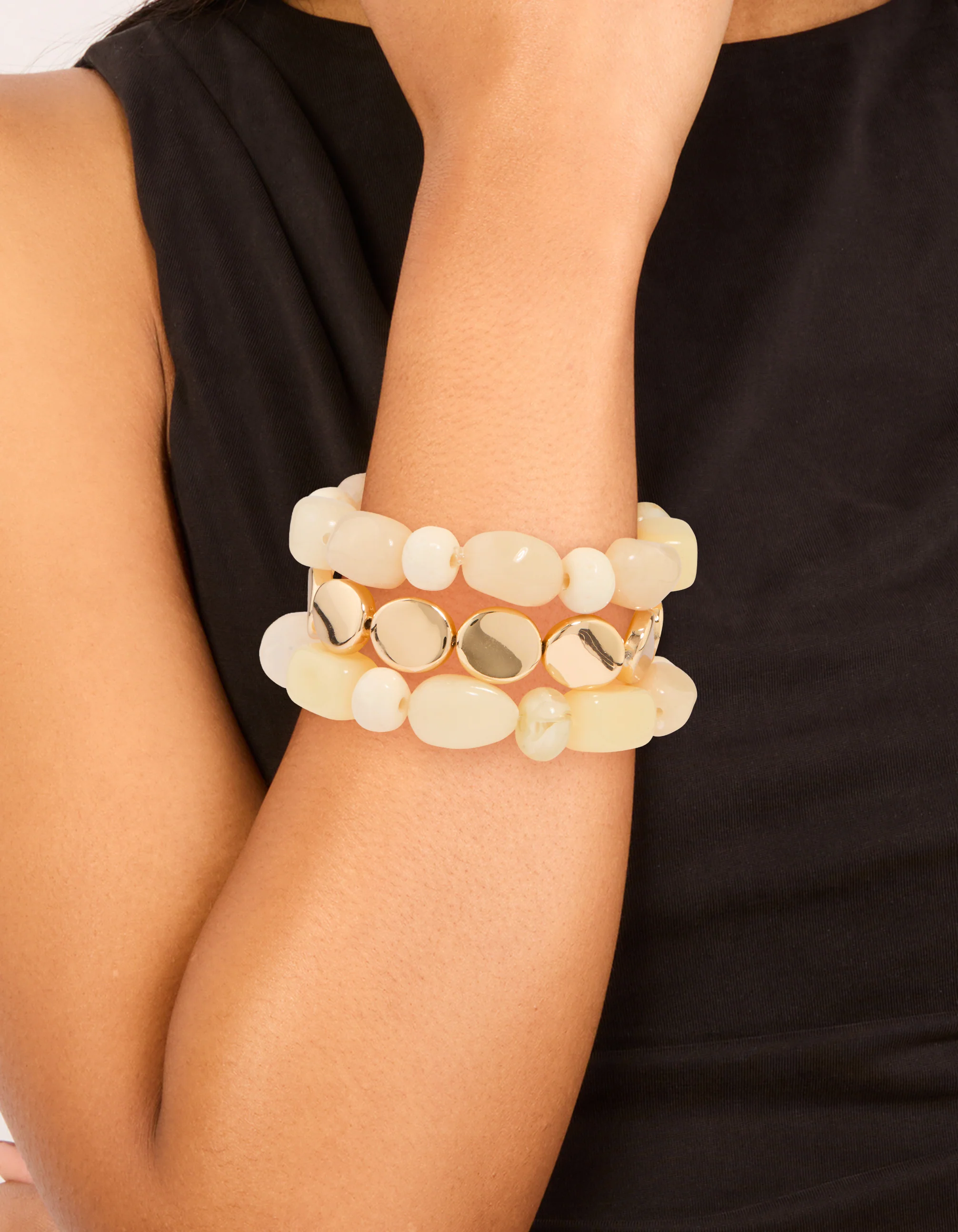 Gold & Acrylic Beaded Stretch Bracelets 3-Pack - Image 2