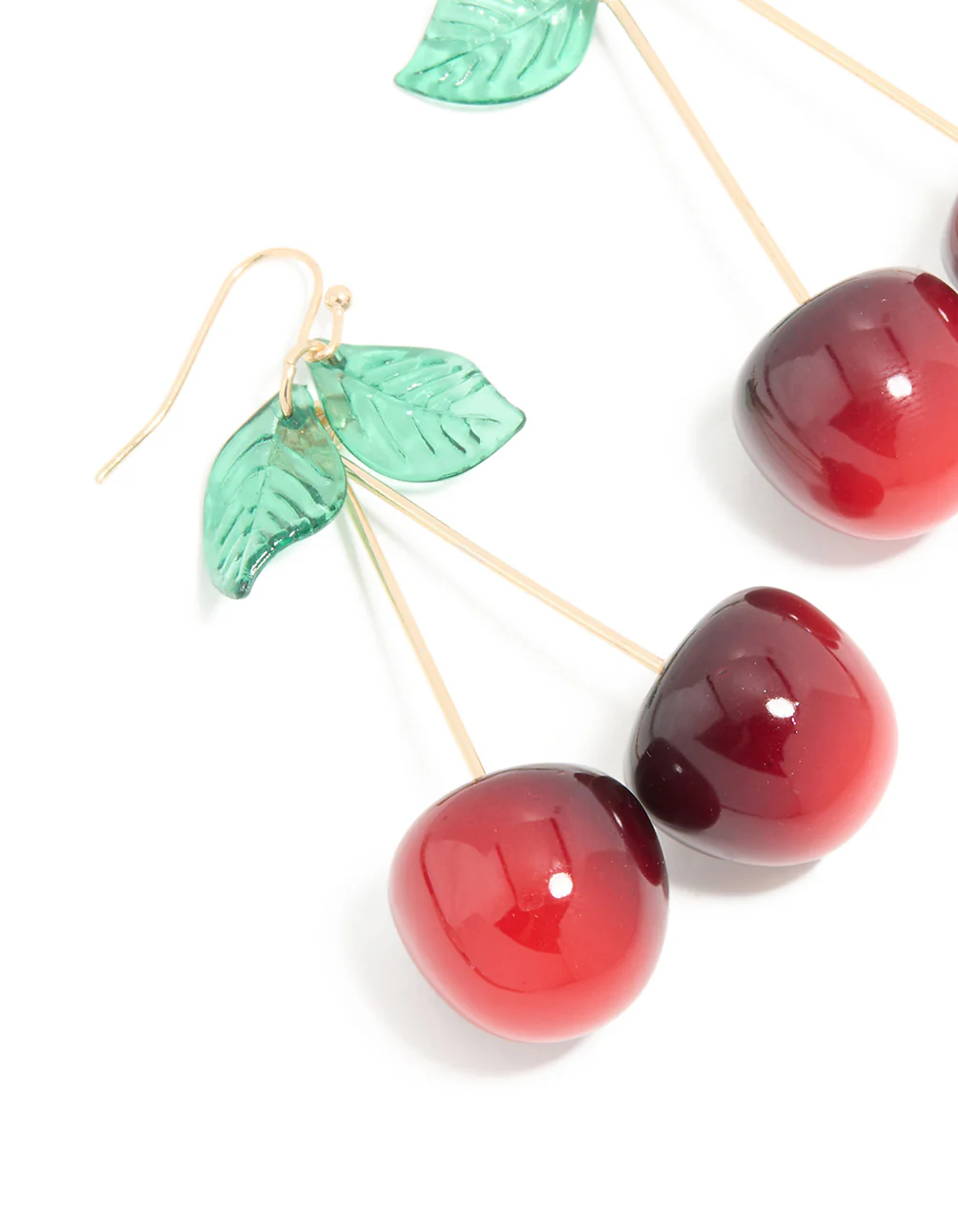 Gold Acrylic Cherry Drop Earrings - Image 2