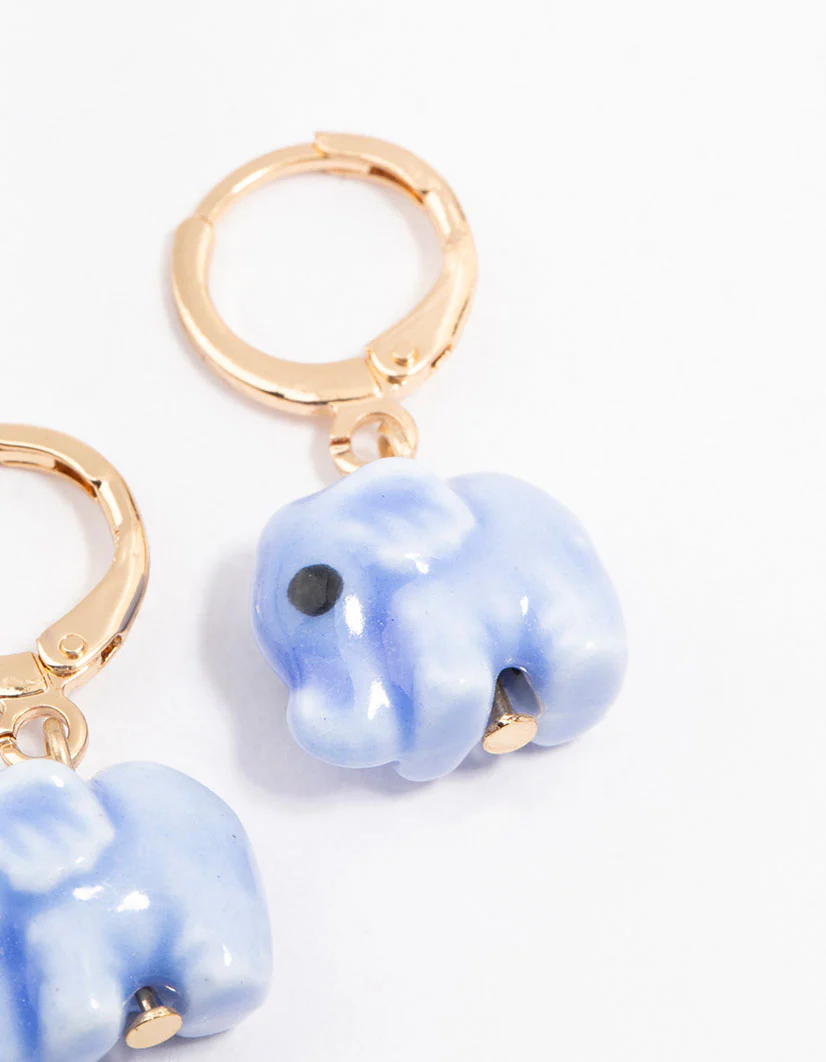 Gold Acrylic Elephant Drop Earrings - Image 3