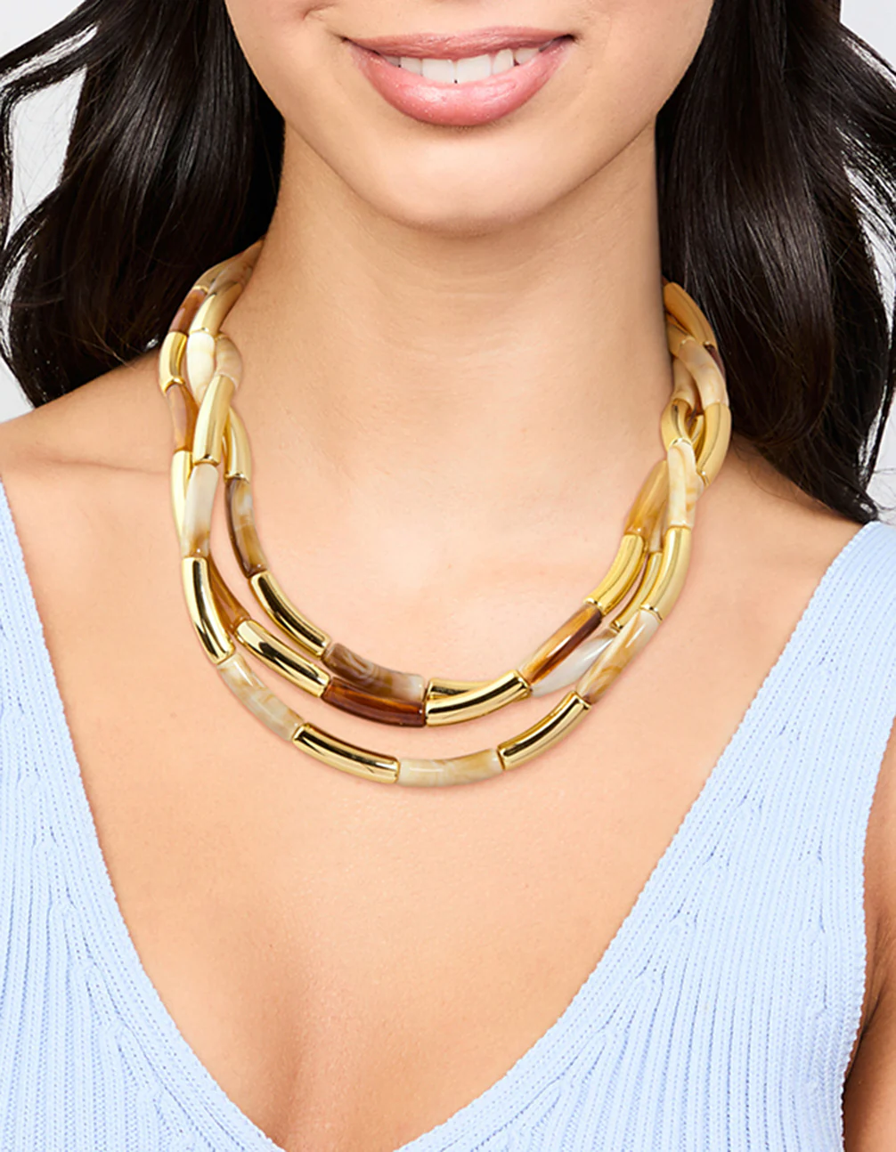 Gold & Acrylic Layered Necklace - Image 2